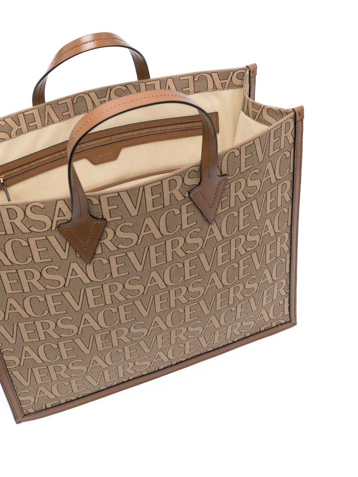 Shop Versace All Over Logo Large Tote Bag In Beige
