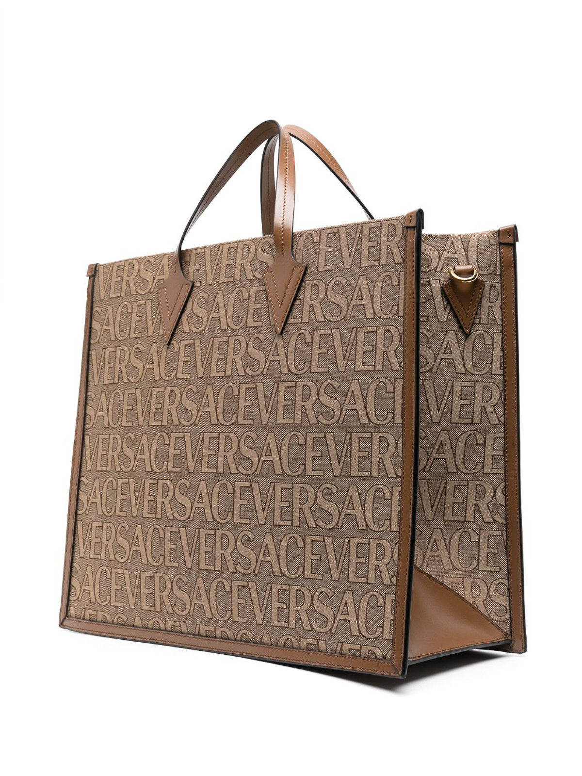 Shop Versace All Over Logo Large Tote Bag In Beige