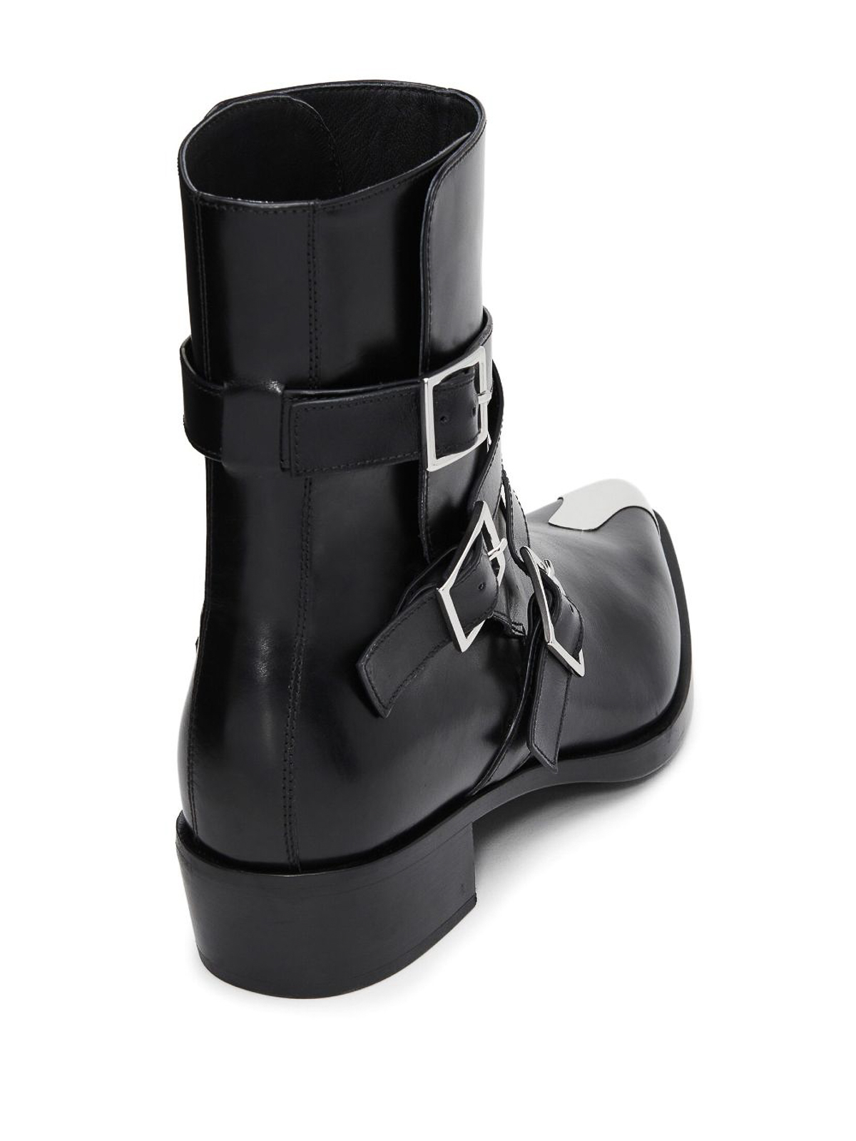 Shop Alexander Mcqueen Buckled Leather Ankle Boots In Black