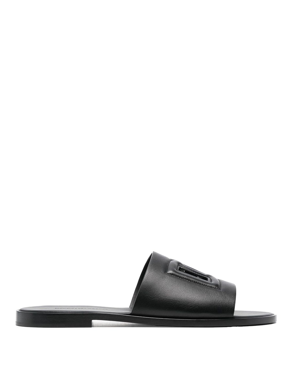 Shop Dolce & Gabbana Leather Flat Sandals In Black