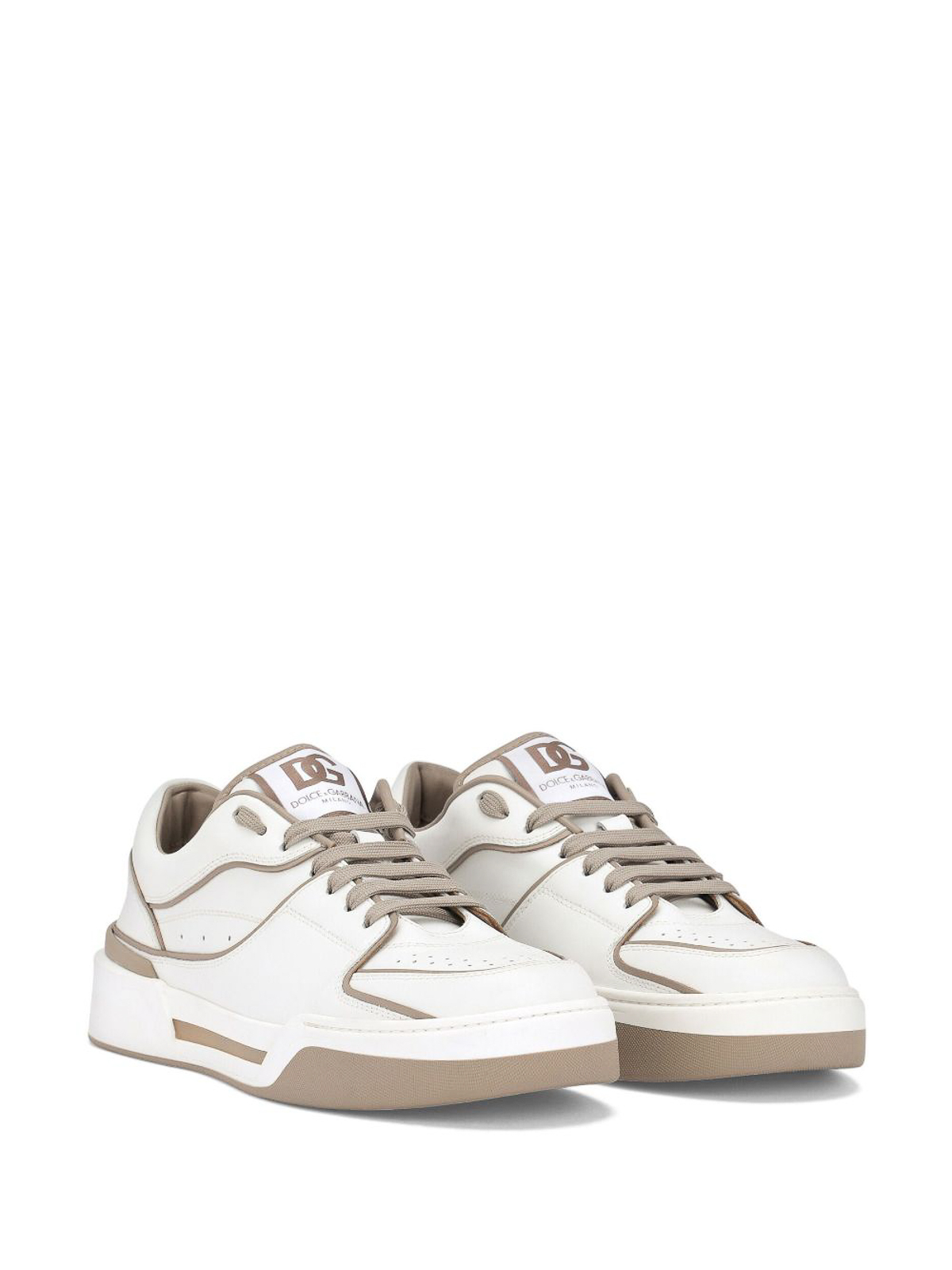 Shop Dolce & Gabbana New Roma Leather Sneakers In Blanco