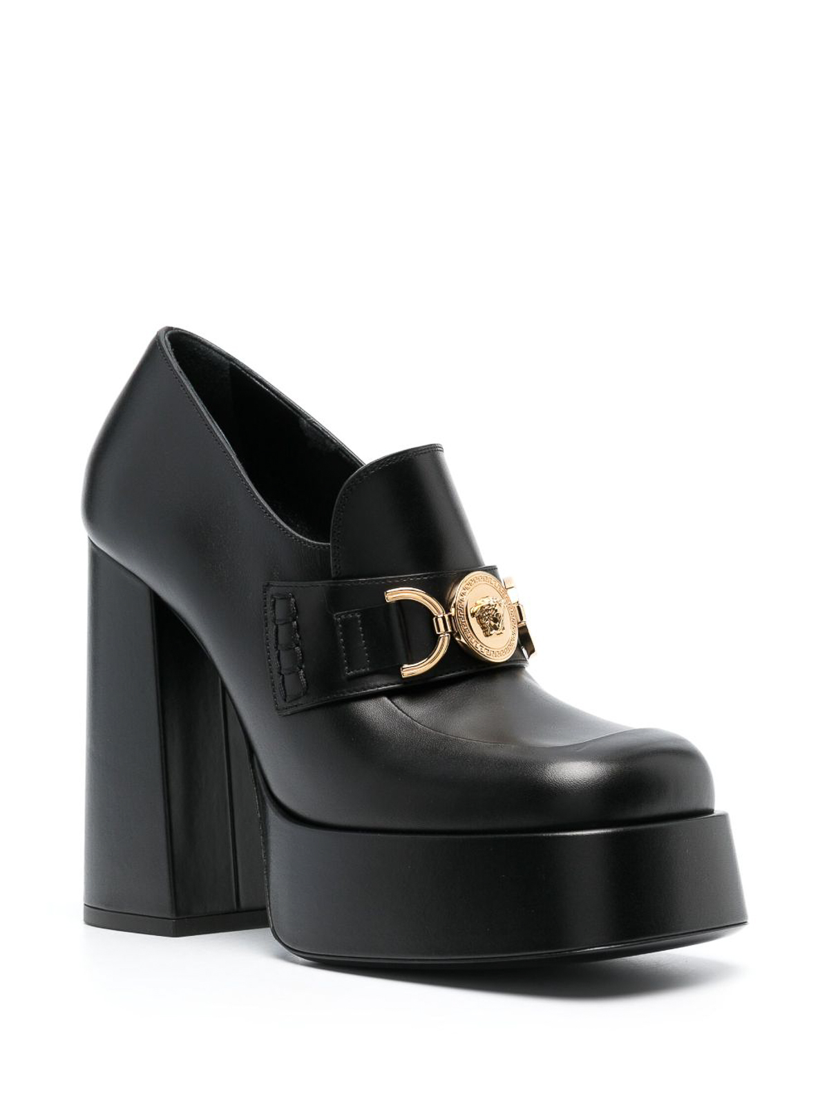 Shop Versace Medusa Aevitas Leather Platform Loafers In Negro