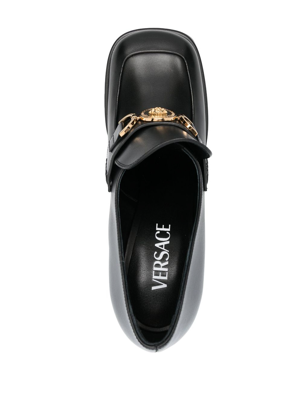Shop Versace Medusa Aevitas Leather Platform Loafers In Negro
