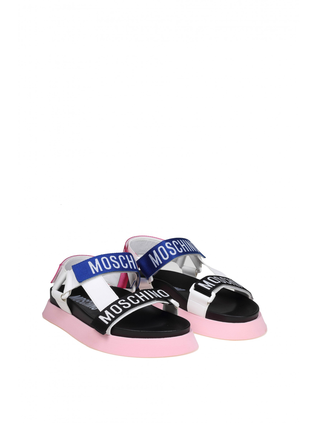 Shop Moschino Platform Sandal With Logo In Blue