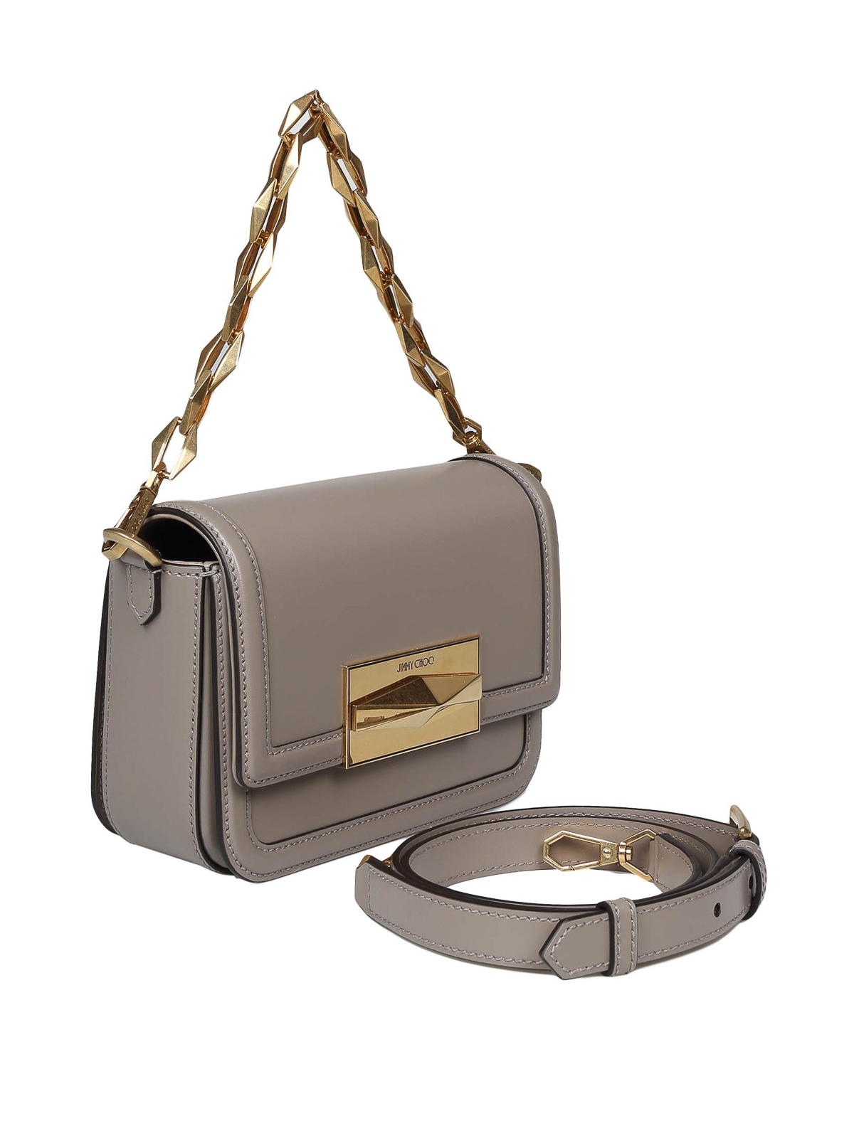 Shop Jimmy Choo Diamond Crossbody Bag In Leather In Taupe