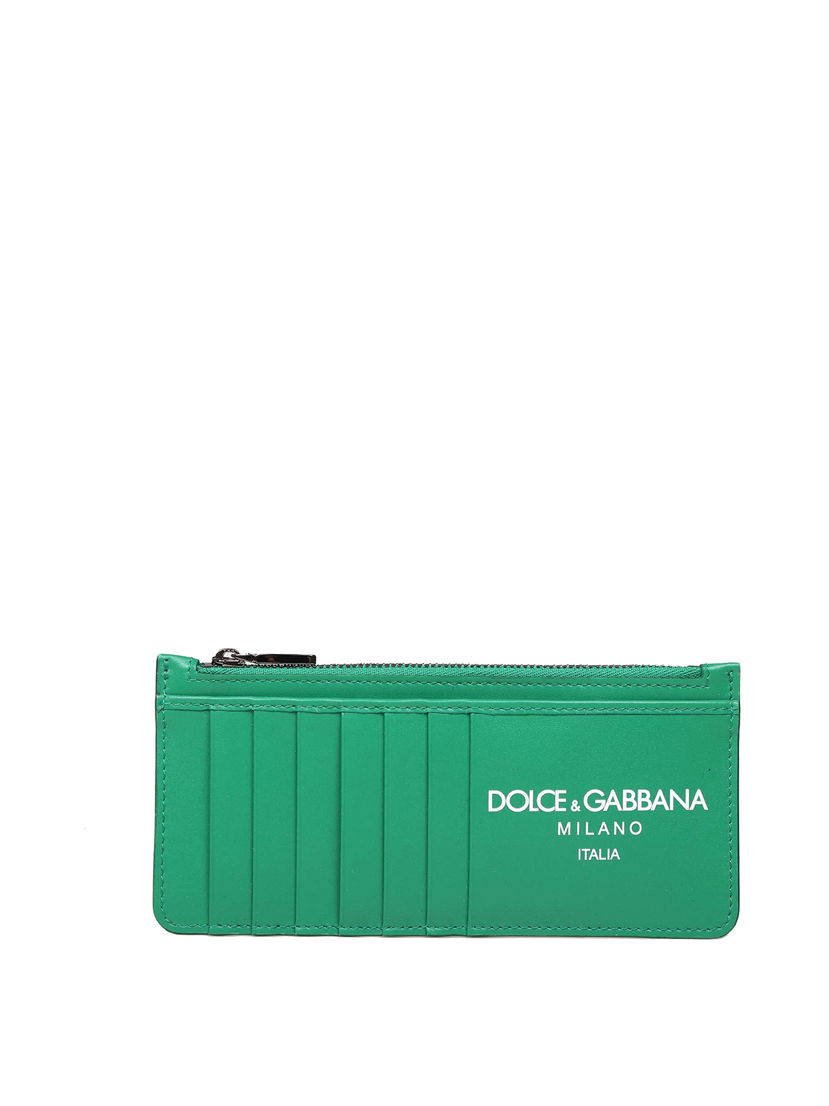 Shop Dolce & Gabbana Calfskin Card Holder With Green Logo In Dark Green