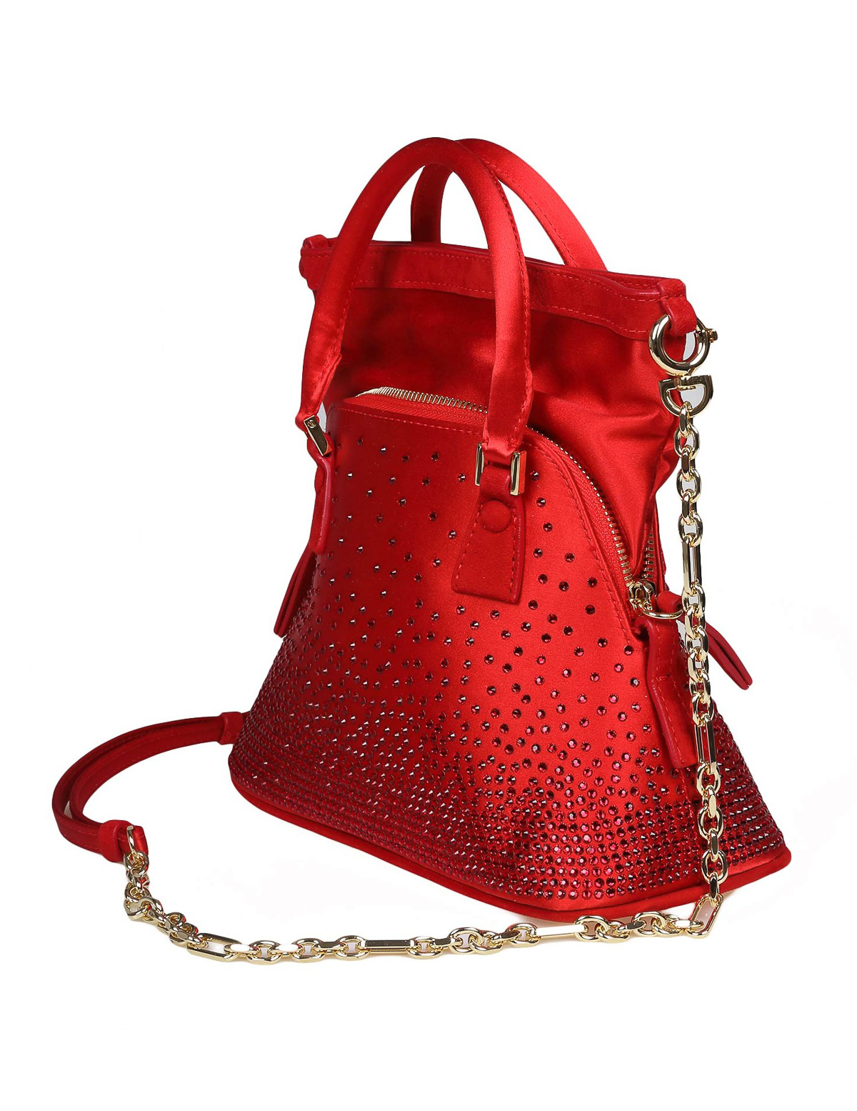 Shop Maison Margiela Mini 5ac Classic In Satin With Crystals In Red