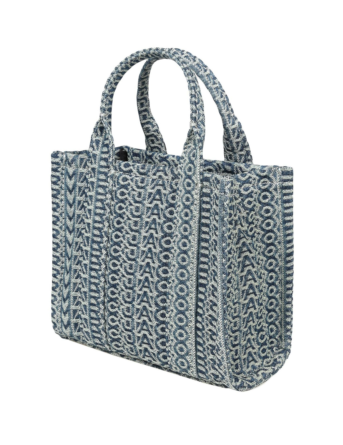 Shop Marc Jacobs The Micro Tote In Denim Monogramma In Blue