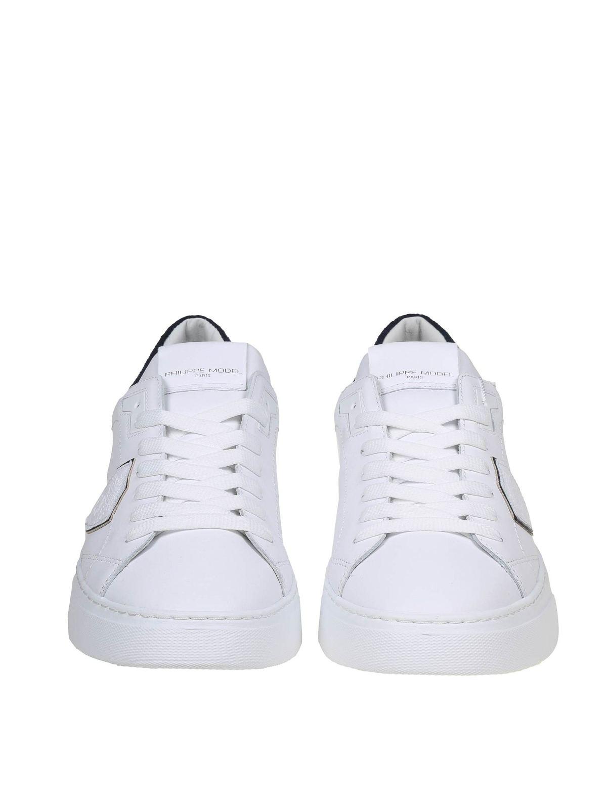 Shop Philippe Model Temple Low Sneakers In White And Blue Leather