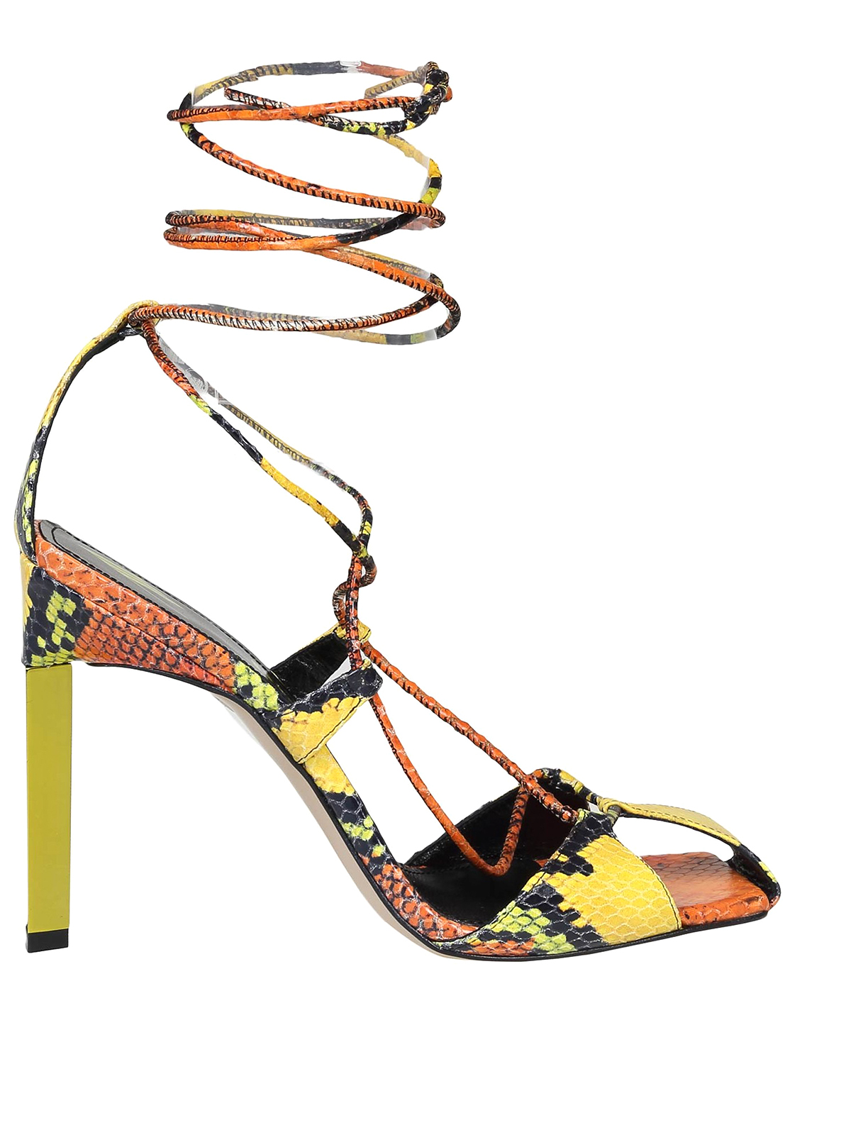 Attico Python Printed Leather Adele Sandals In Orange