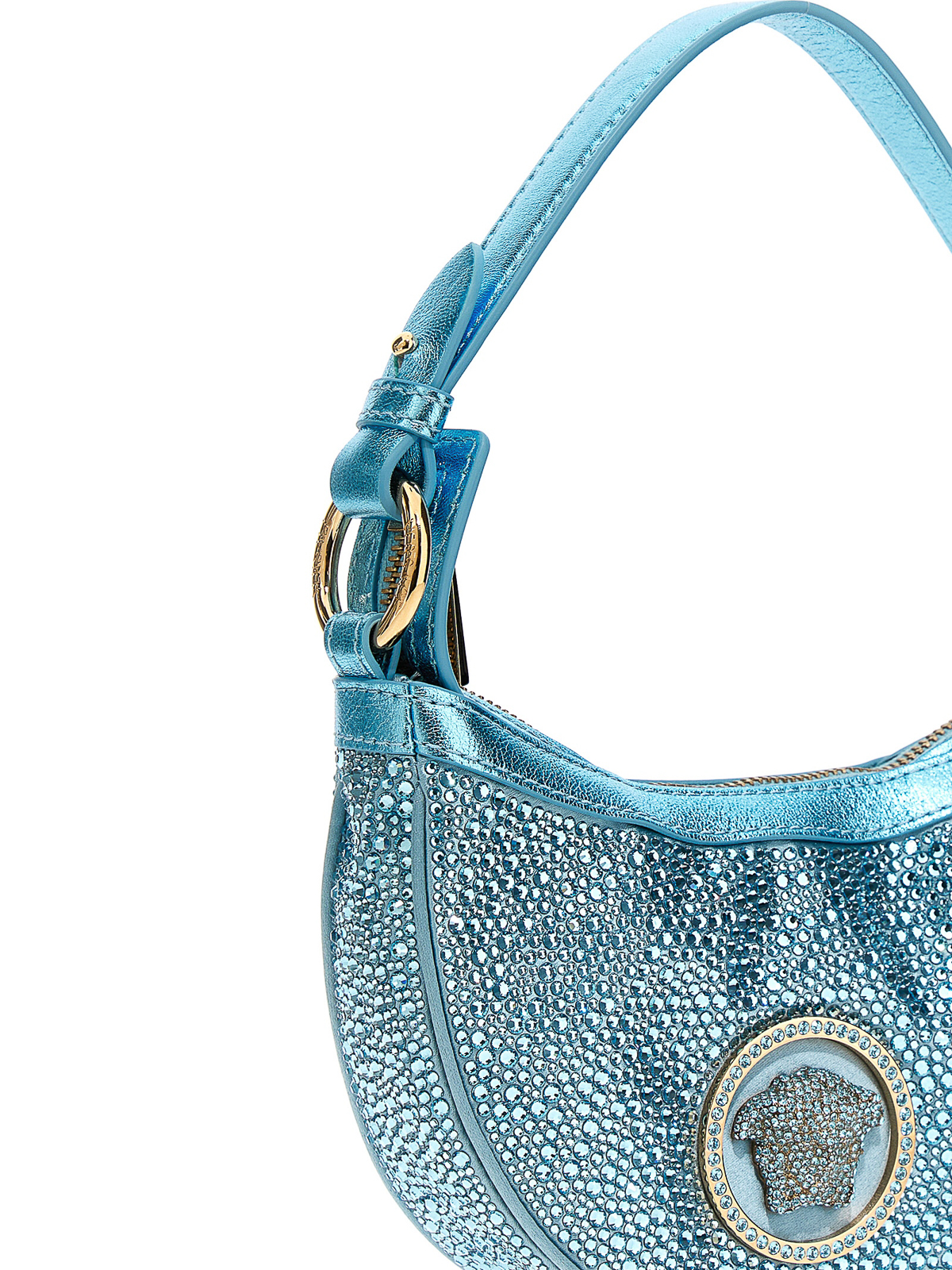 Shop Versace La Vacanza 'repeat' Mini Capsule Shoulder Bag In Light Blue