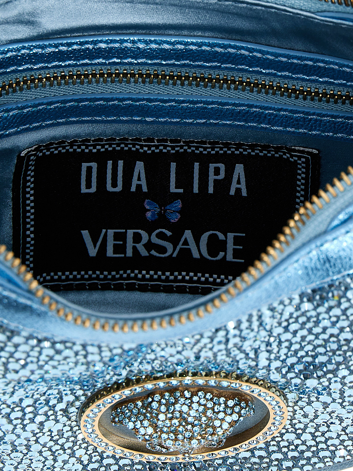 Shop Versace La Vacanza 'repeat' Mini Capsule Shoulder Bag In Light Blue