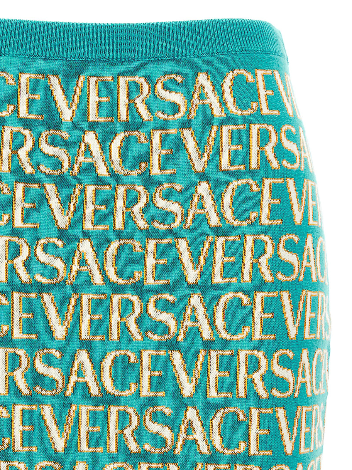 Shop Versace Logo Allover Caspule La Vacanza Skirt In Light Blue