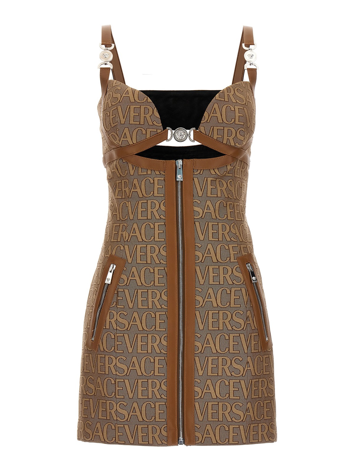 Shop Versace Vestido Corto - Beis In Beige