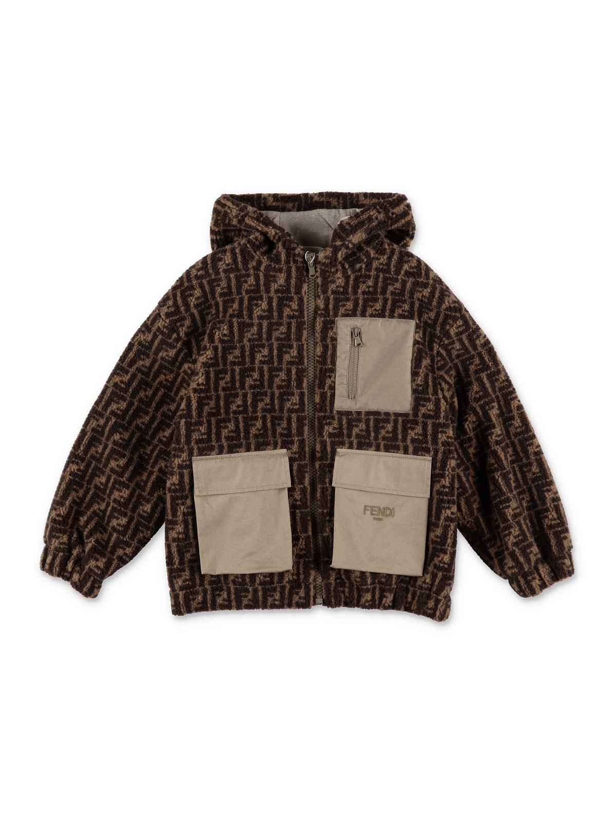 Fendi Kids' Print Faux Fur Boy  Jacket In Brown