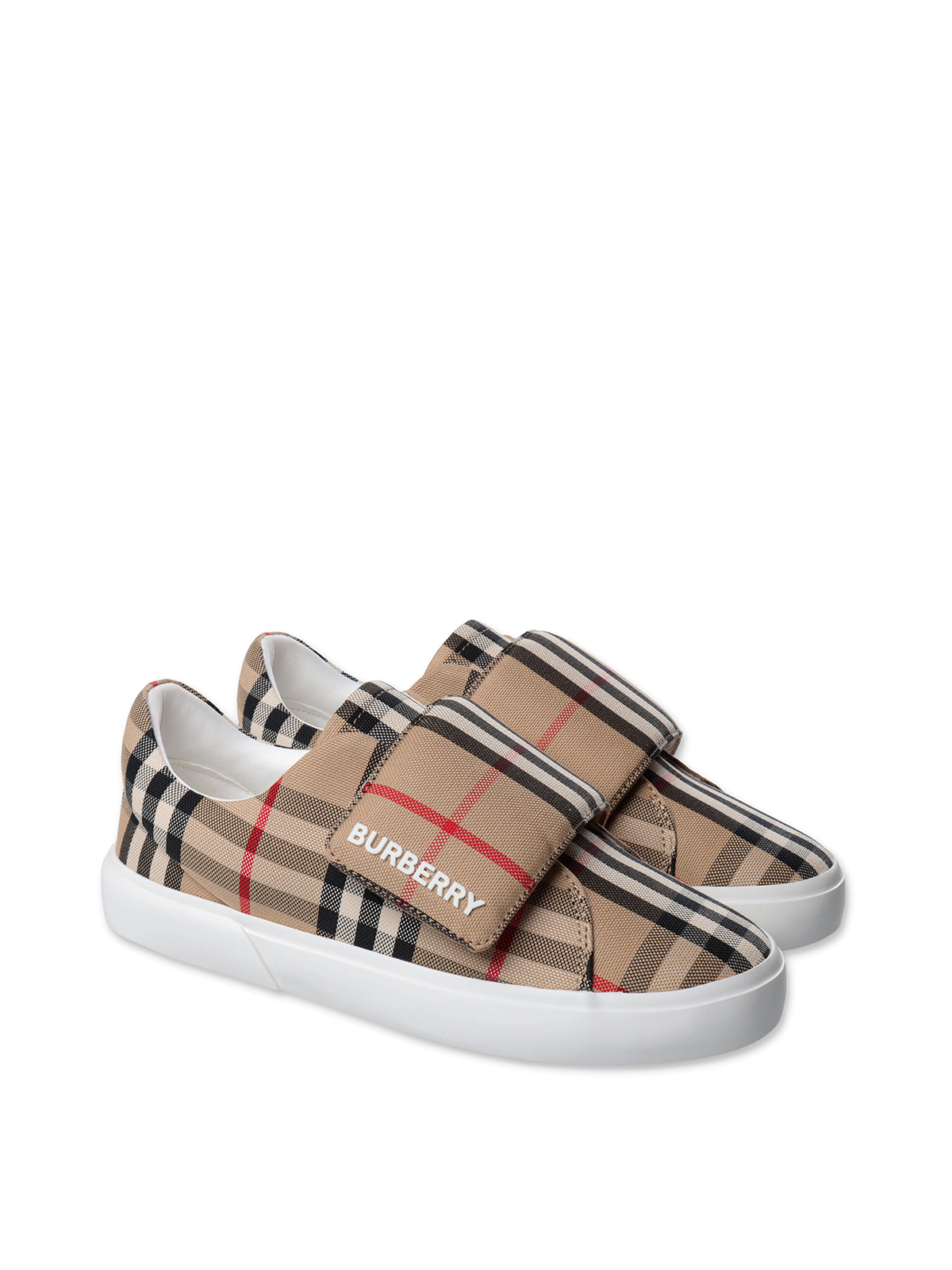 Burberry Kids' Vintage Check Cotton Canvas Boy  Sneakers In Black