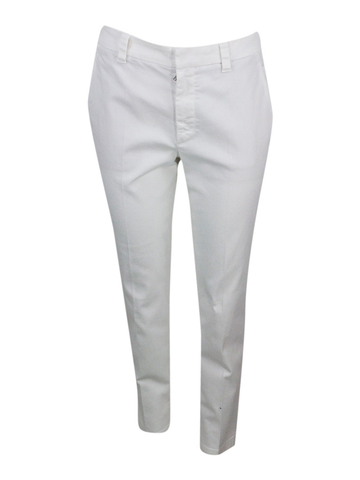Brunello Cucinelli Stretch Cotton Cigarette Trousers In White