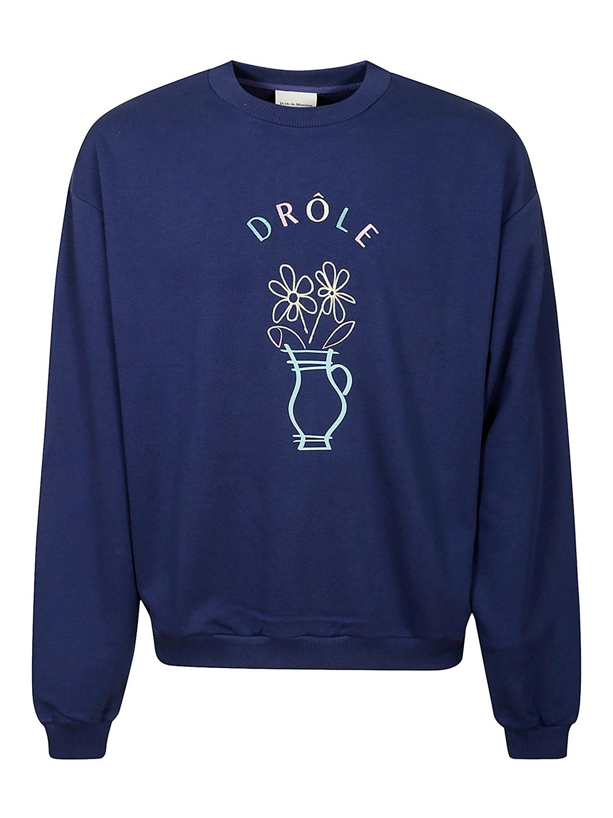 Drôle De Monsieur Logo-embroidered Cotton Sweatshirt In Dark Blue