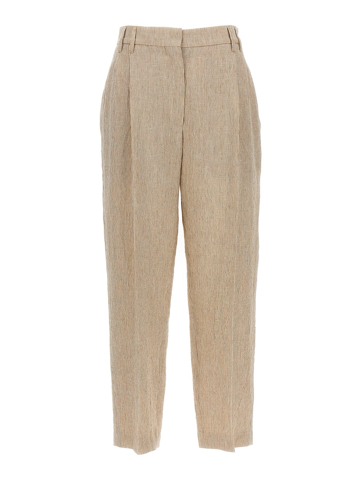Shop Brunello Cucinelli Striped Pleated Pants In Beige