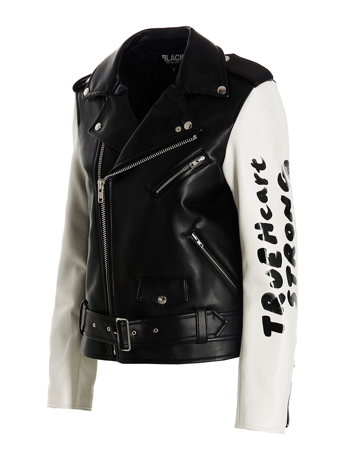Shop Comme Des Garçons True Heart Strong Mind Biker Jacket In Blanco