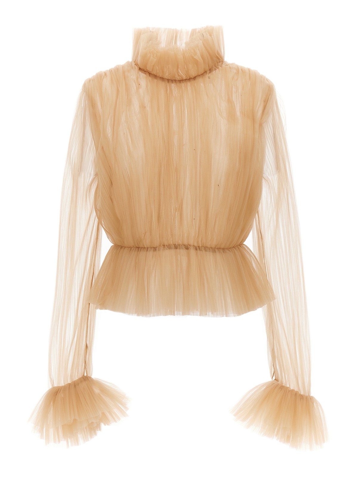 Khaite Long-sleeve Tulle Blouse In Beige