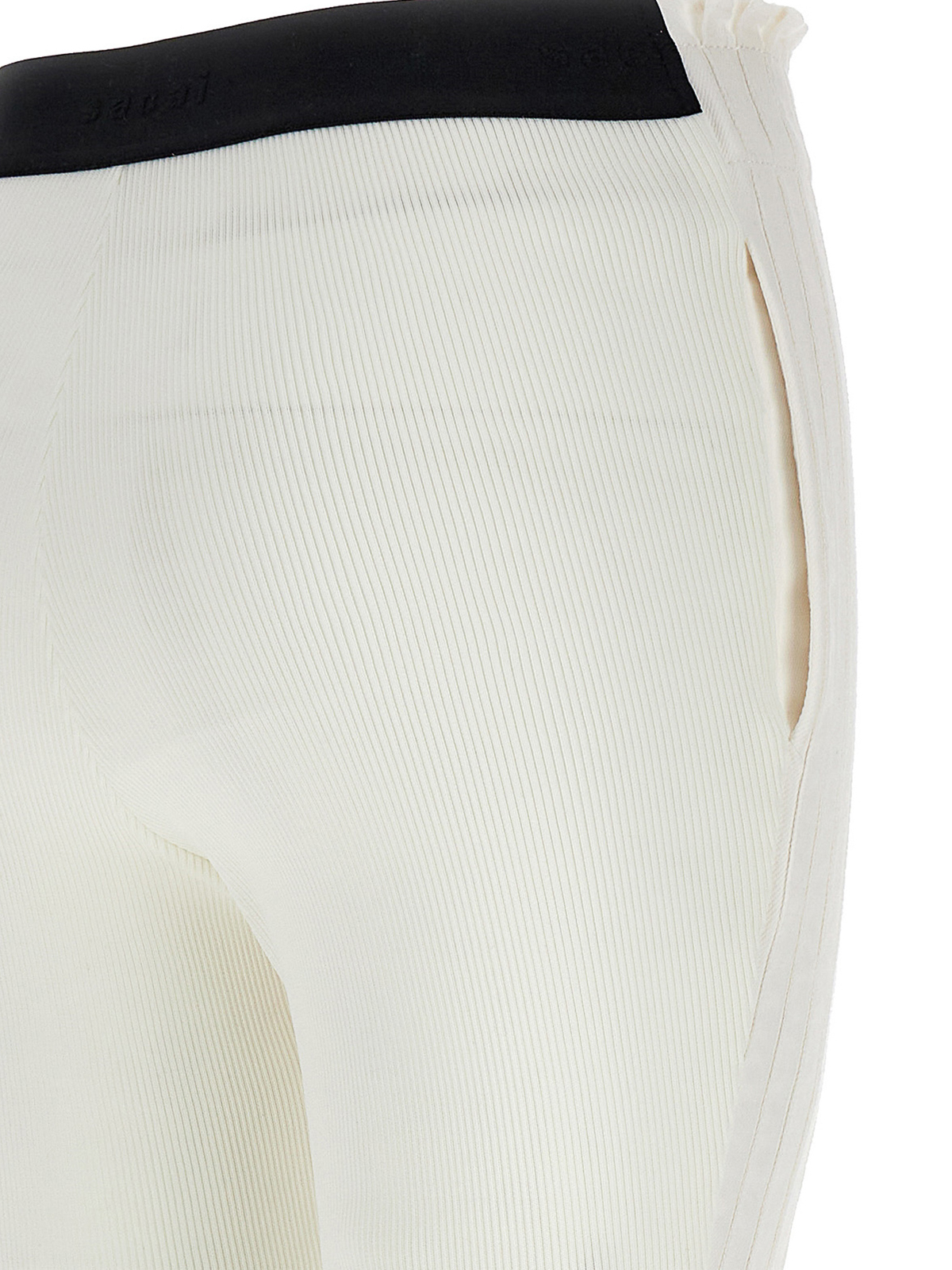 Shop Sacai Ribbed Pleated Pants In White