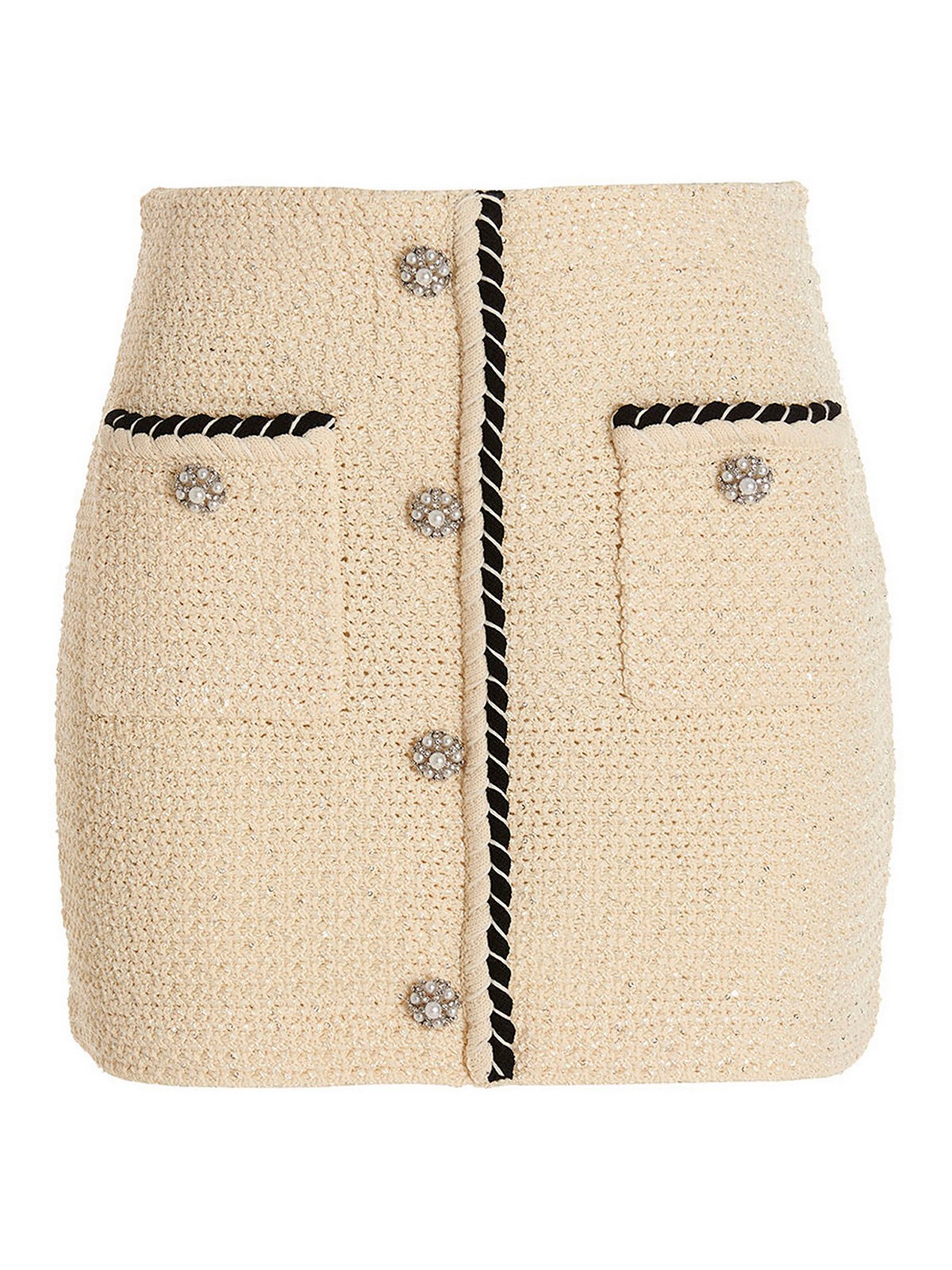 Shop Self-portrait Jewel Button Sequin Skirt In Beige