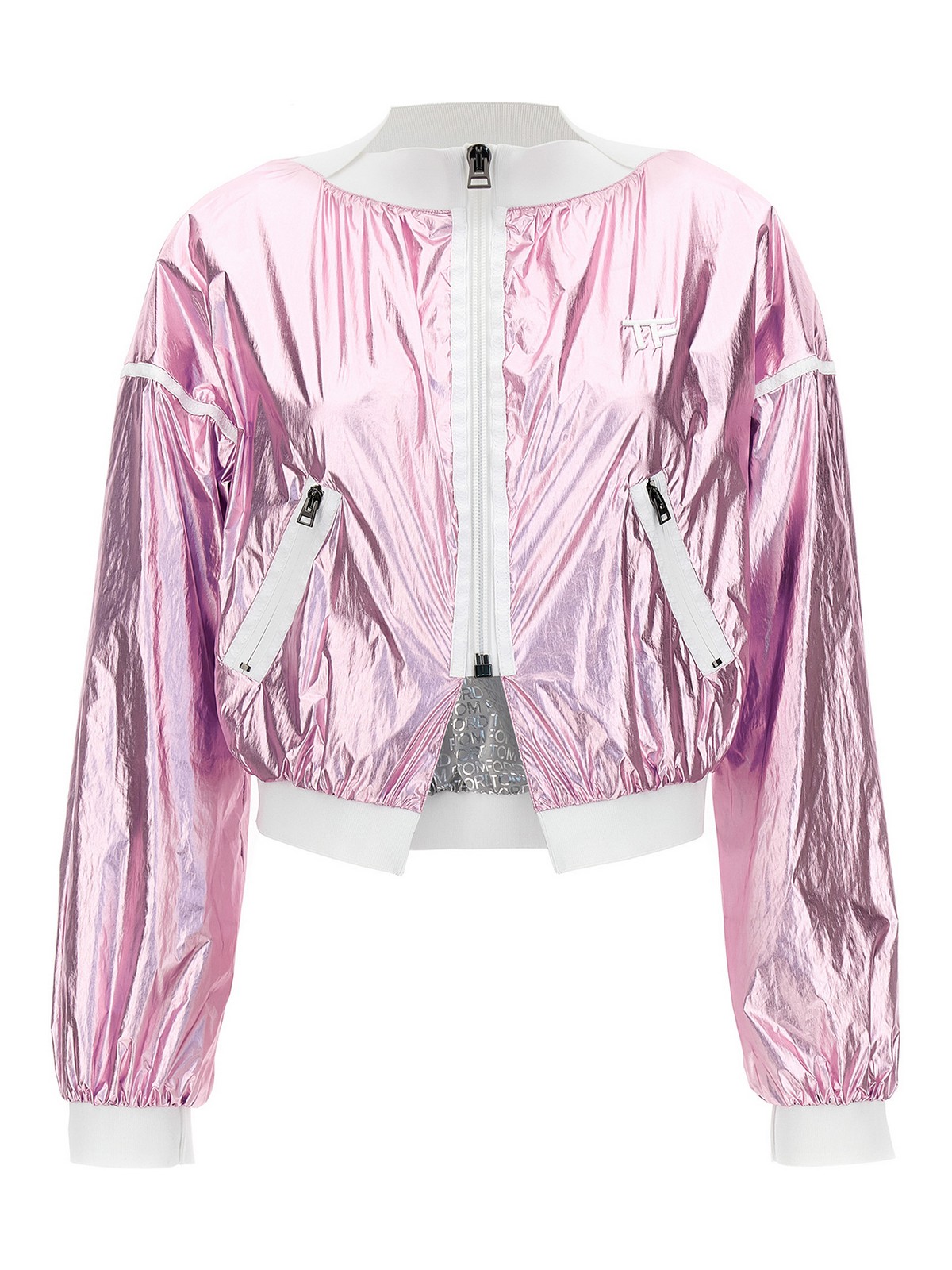 Shop Tom Ford Laminated Track Bomber Jacket In Nude & Neutrals