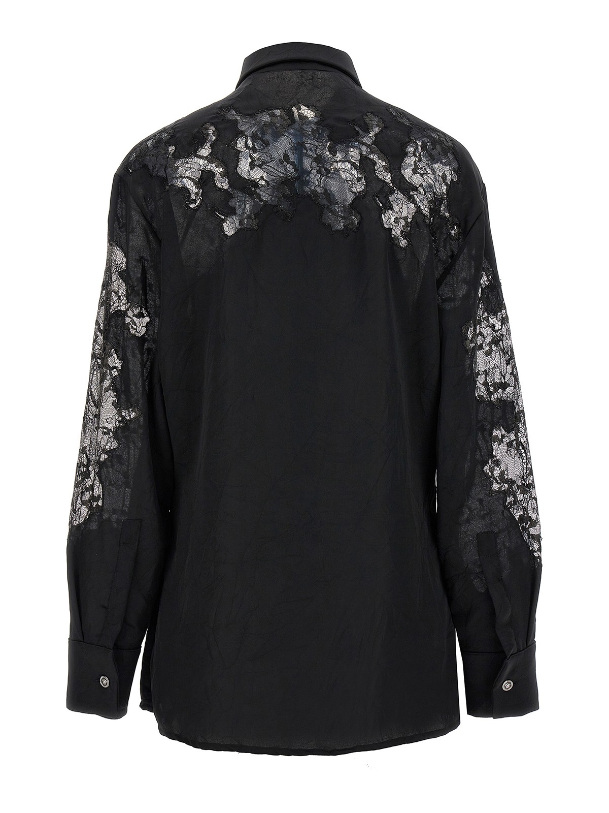 Shop Versace Satin Lace Shirt In Negro