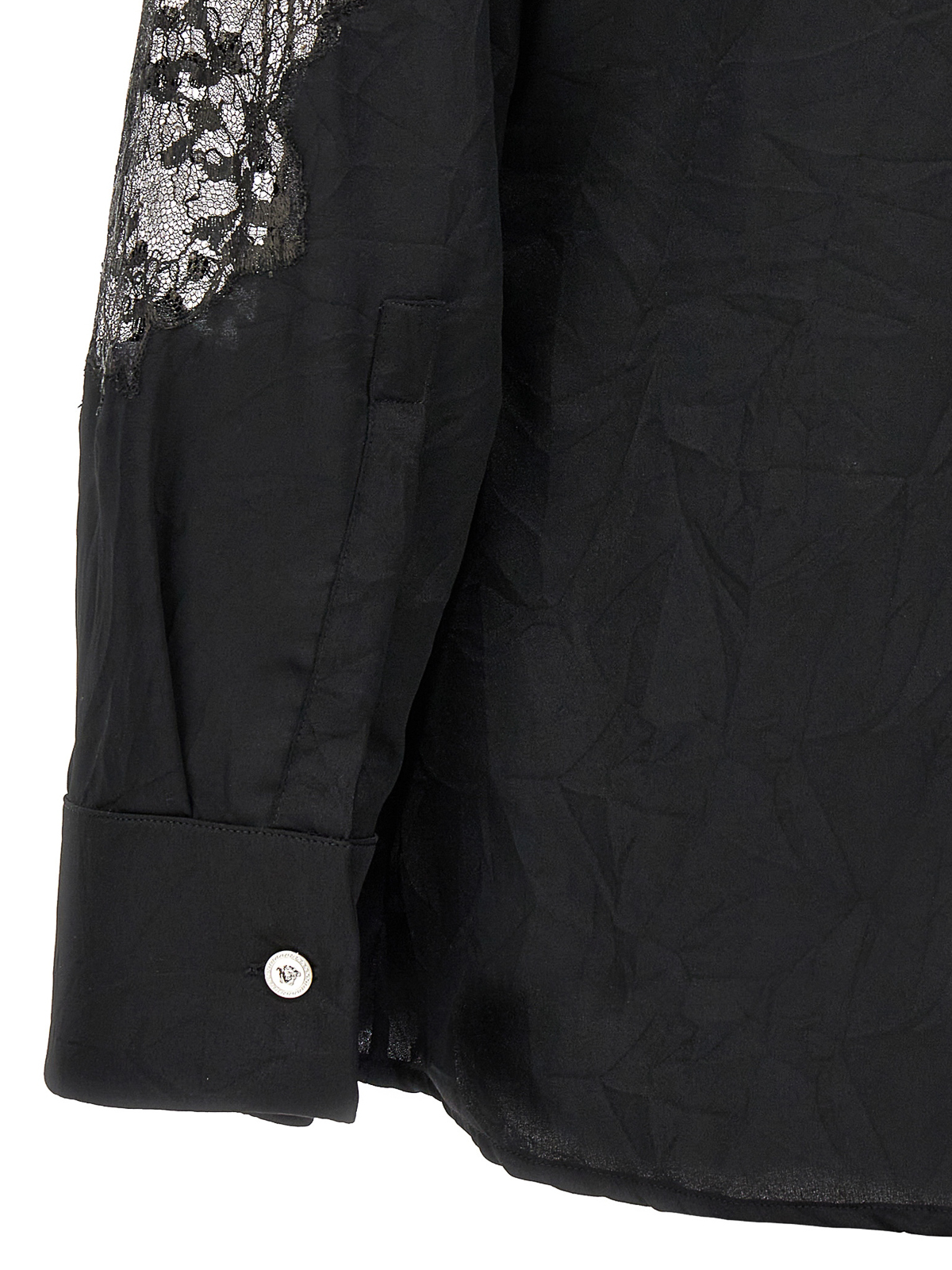 Shop Versace Satin Lace Shirt In Negro