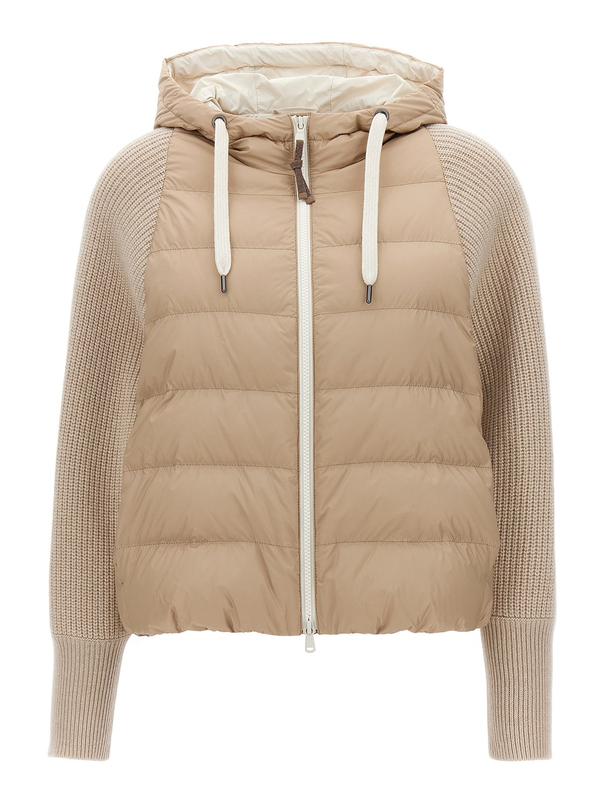 Brunello Cucinelli Solomeo Inserts Hooded Down Jacket Casual Jackets, Parka Beige In Beis