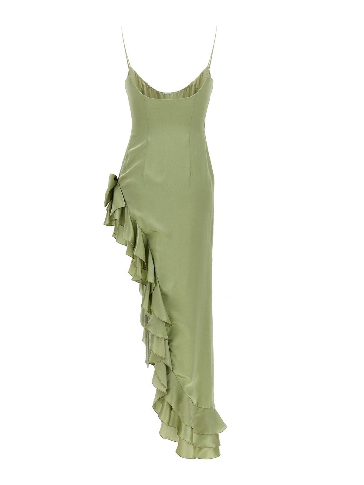 Shop Alessandra Rich Dress Long Ruffles Bow In Verde