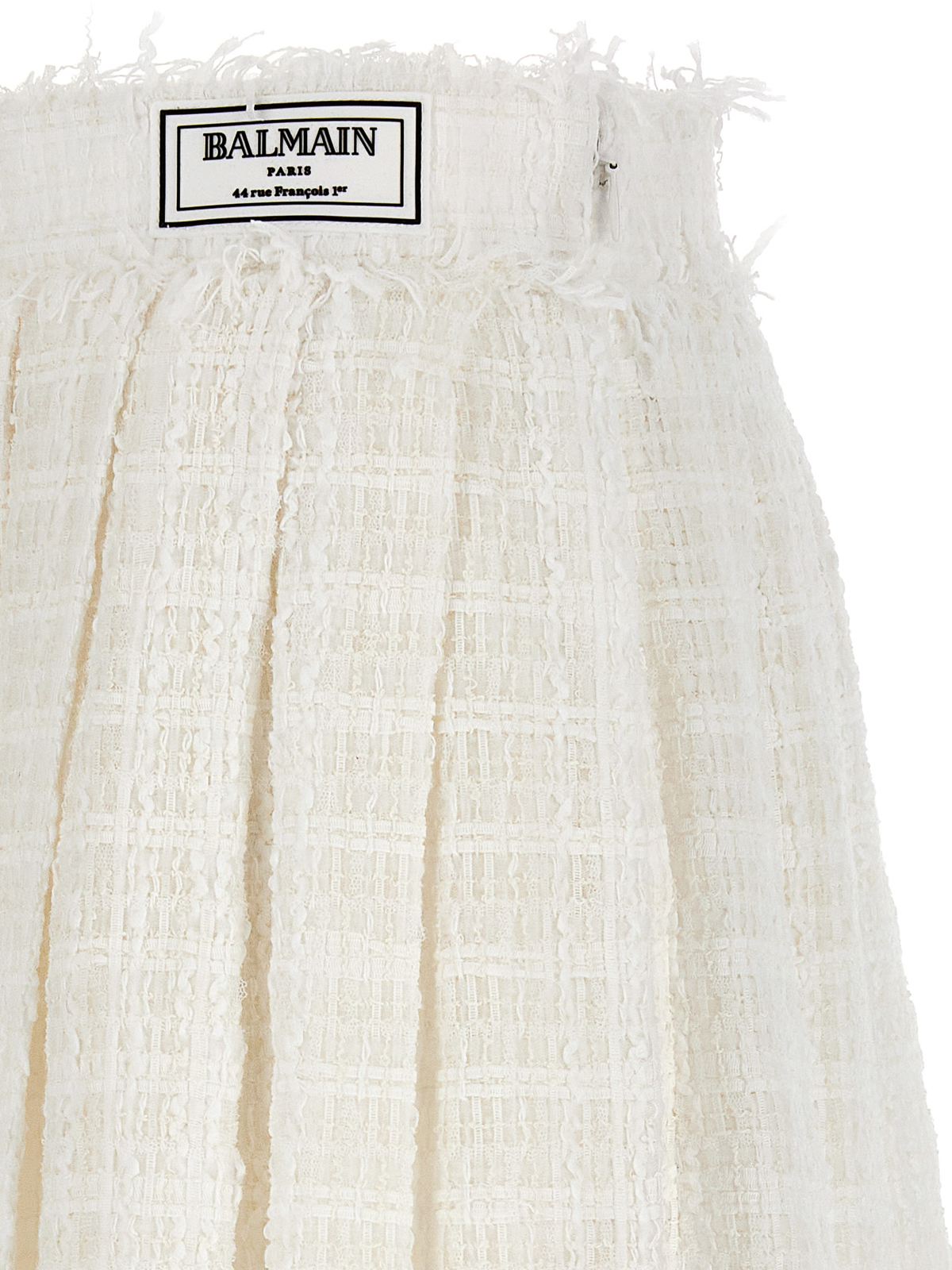 Shop Balmain Tweed Skater Skirt In White