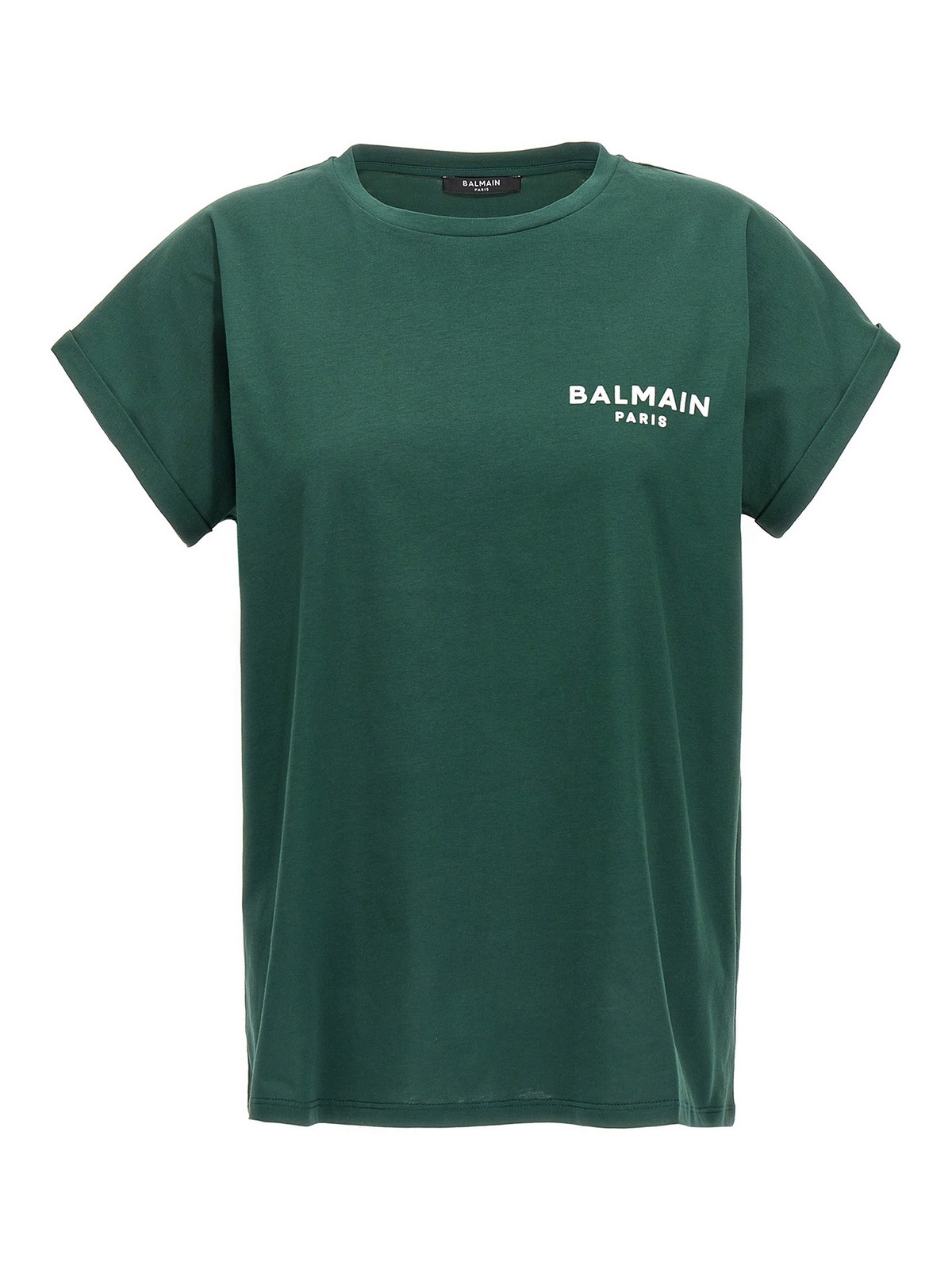 Balmain Flocked-logo Cotton T-shirt In Green