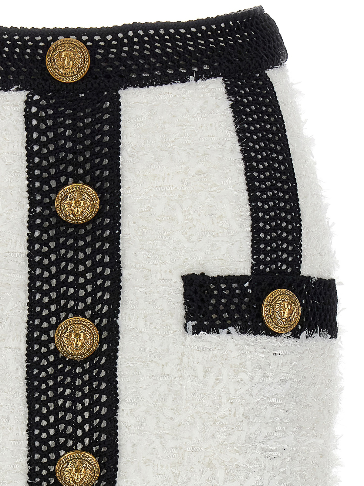 Balmain Logo button tweed skirt - White - Women