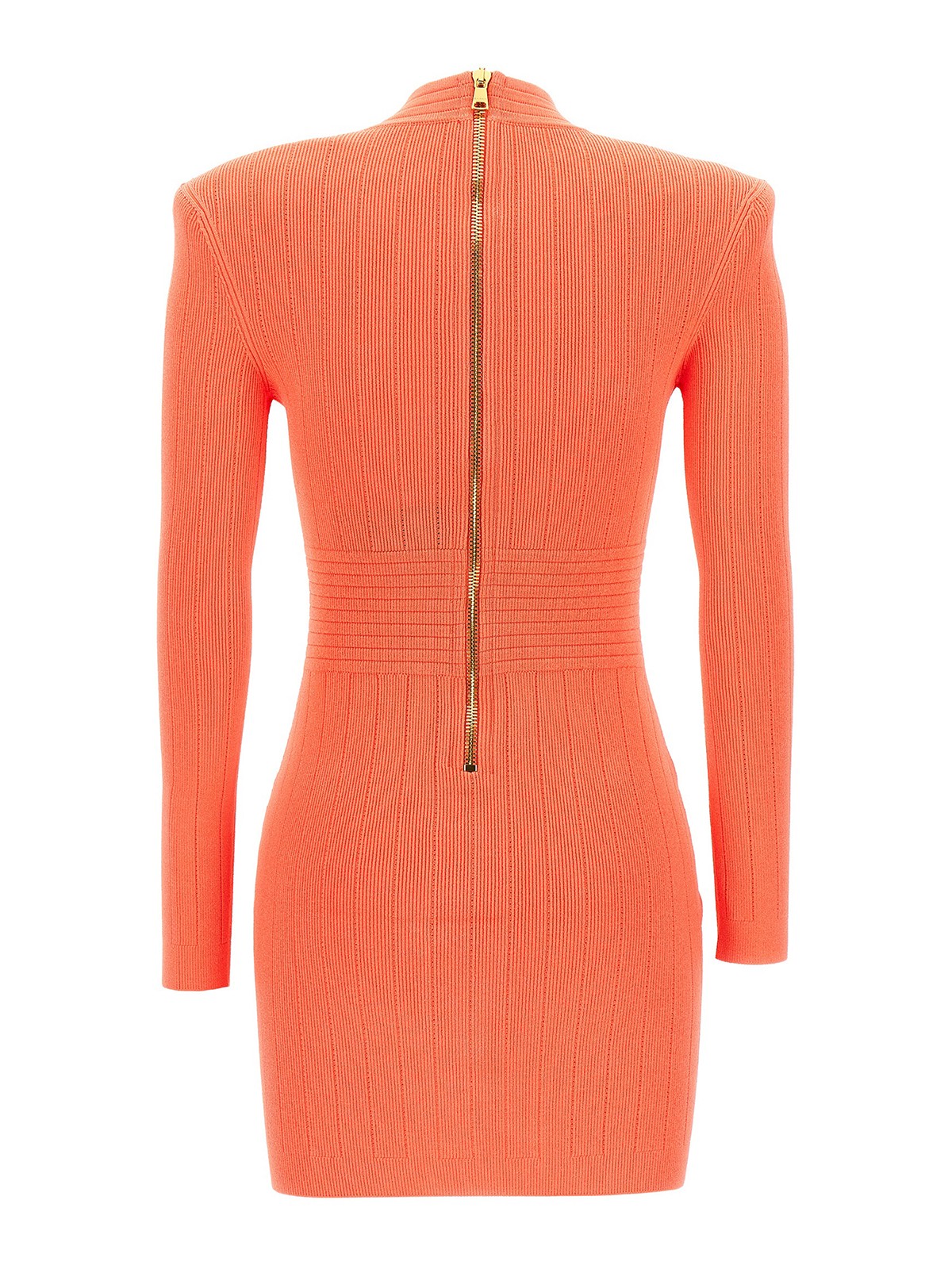 Shop Balmain Logo Button Knitted Dress In Color Carne Y Neutral