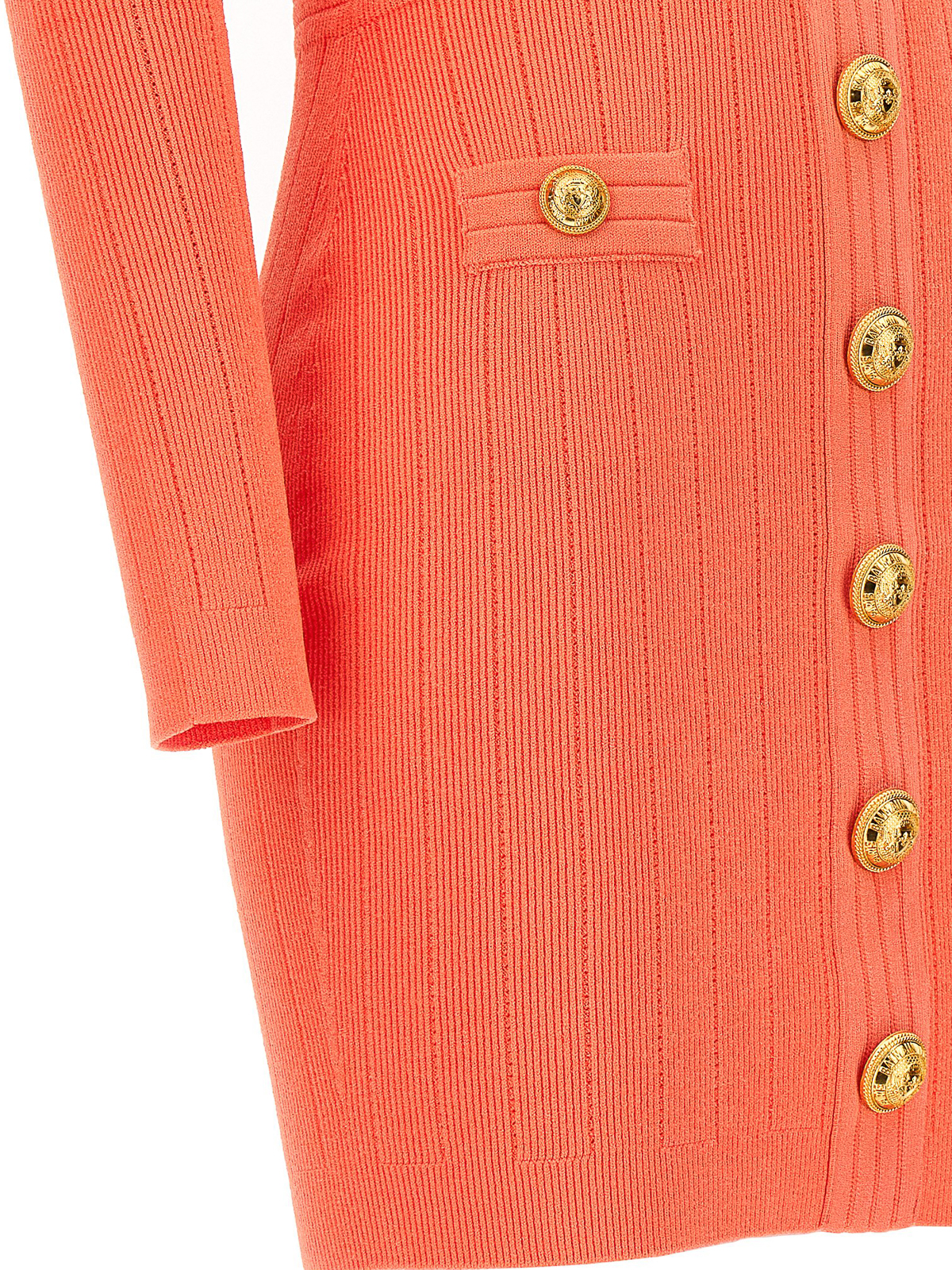 Shop Balmain Logo Button Knitted Dress In Color Carne Y Neutral
