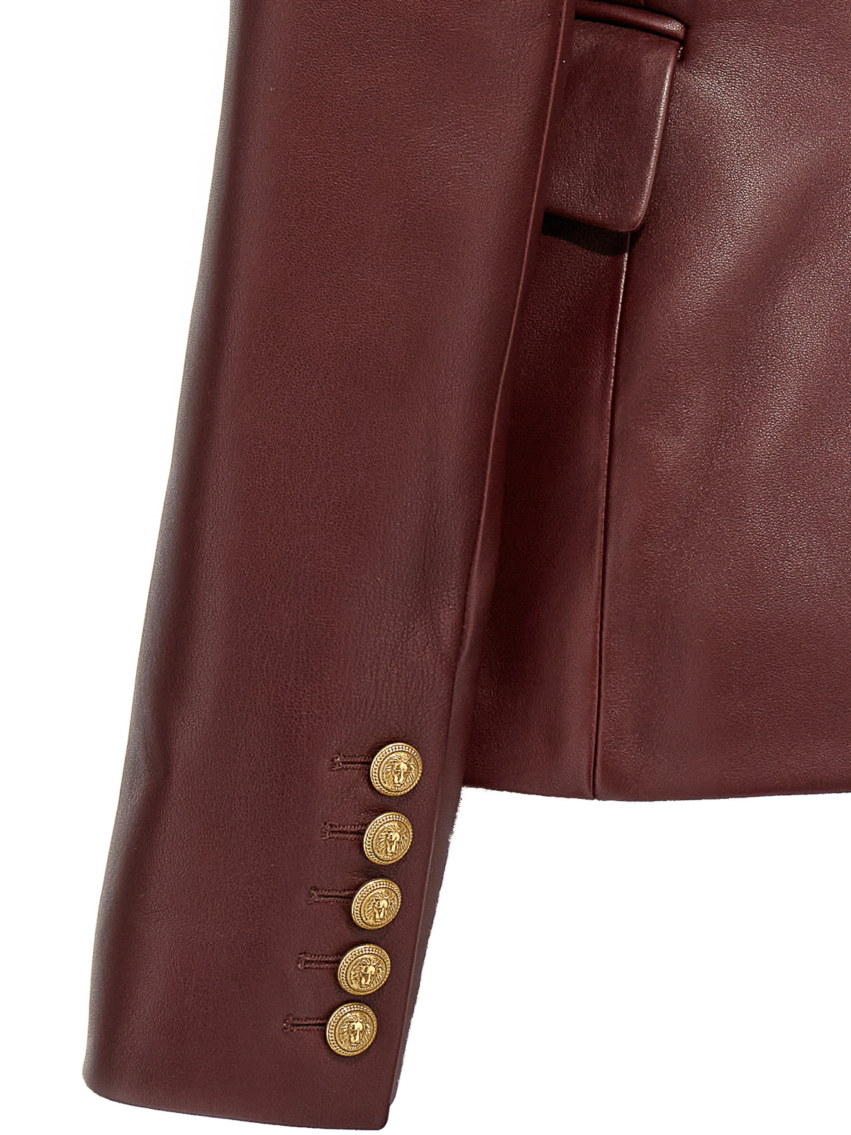 Shop Balmain Double-breasted Leather Blazer In Dark Red