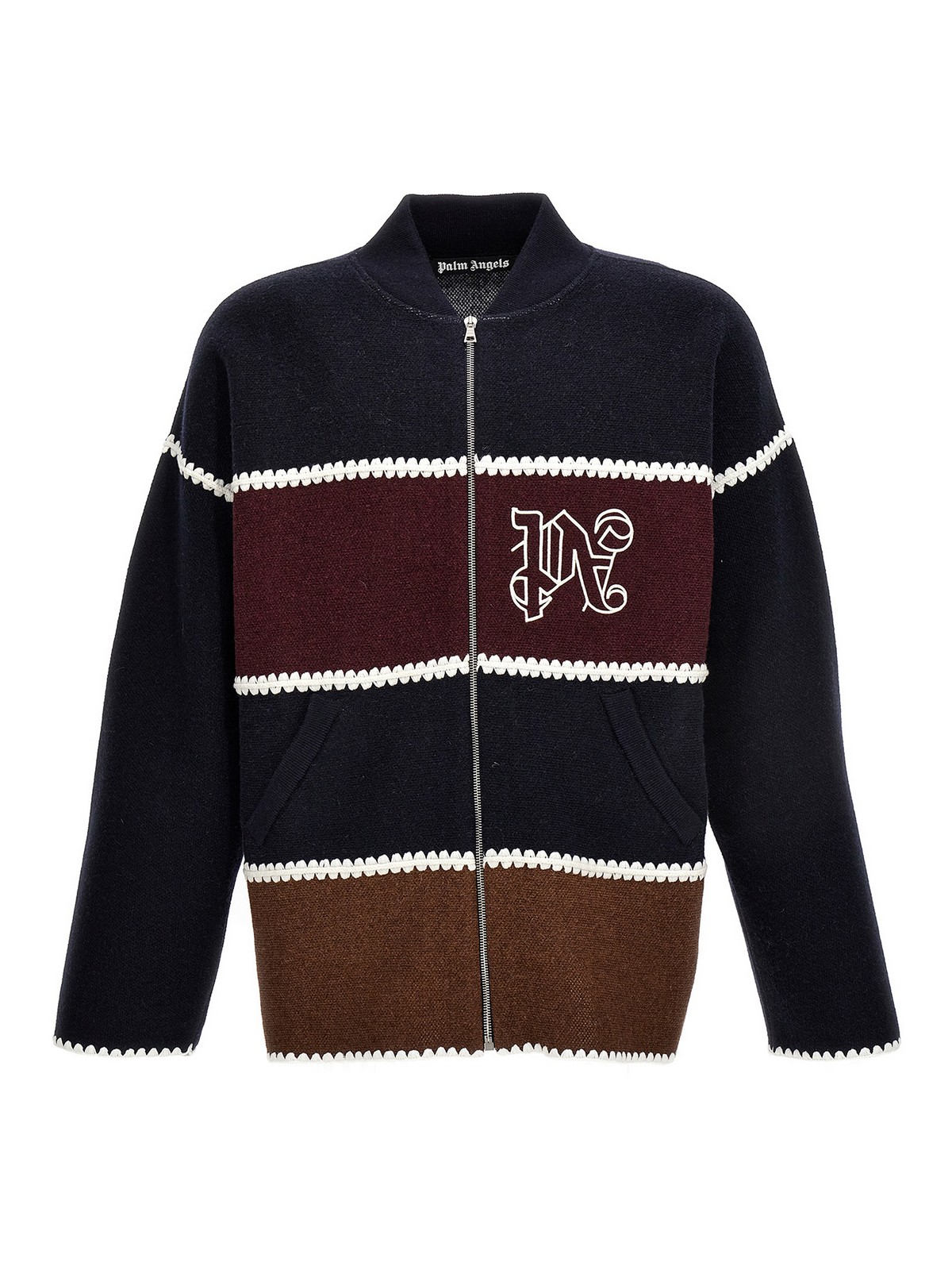 Shop Palm Angels Pa Monogram Striped Knit Cardigan In Multicolour
