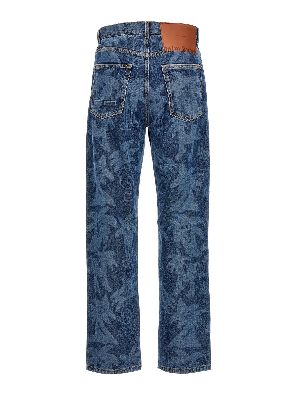 Shop Palm Angels Palmity Allover Laser Jeans In Azul