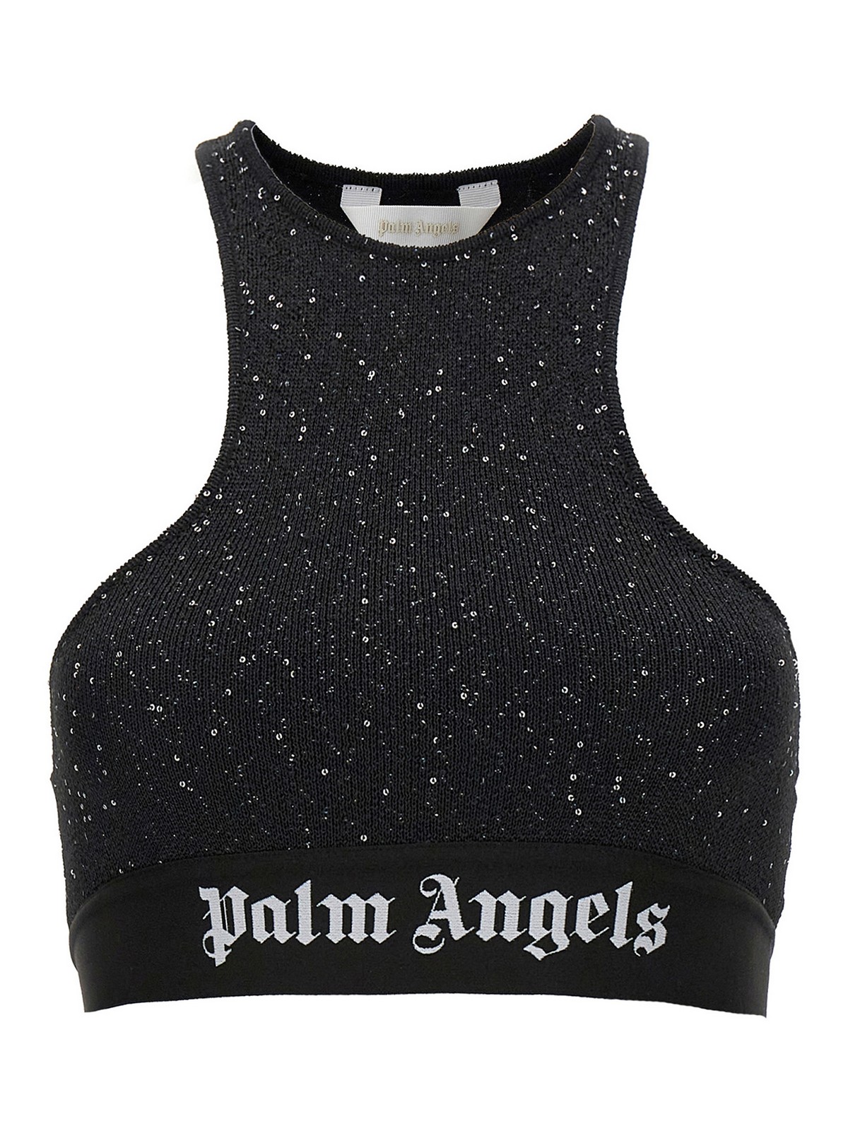 Shop Palm Angels Soiree Knit Logo Top In Black