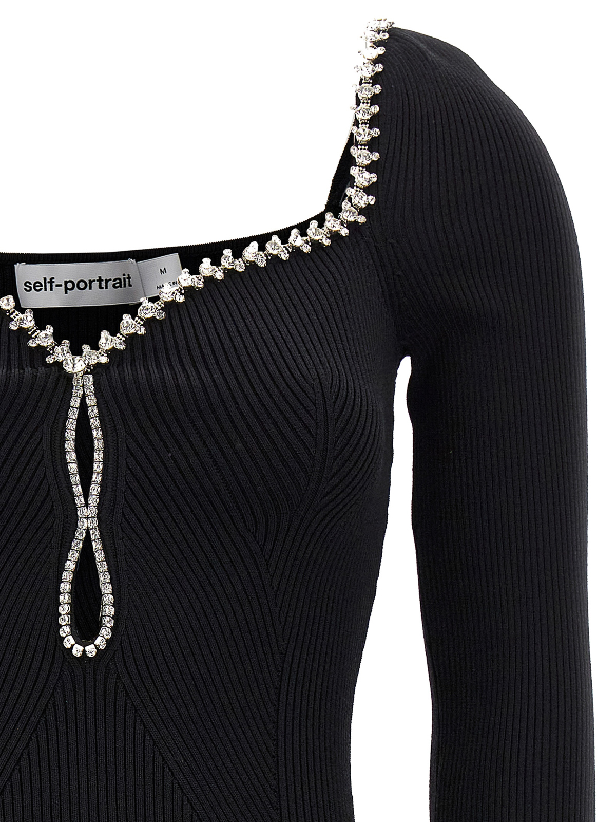 self portrait black knit diamante mini dress self-portrait - Black Lace Trim Knit Mini Dress main image 1