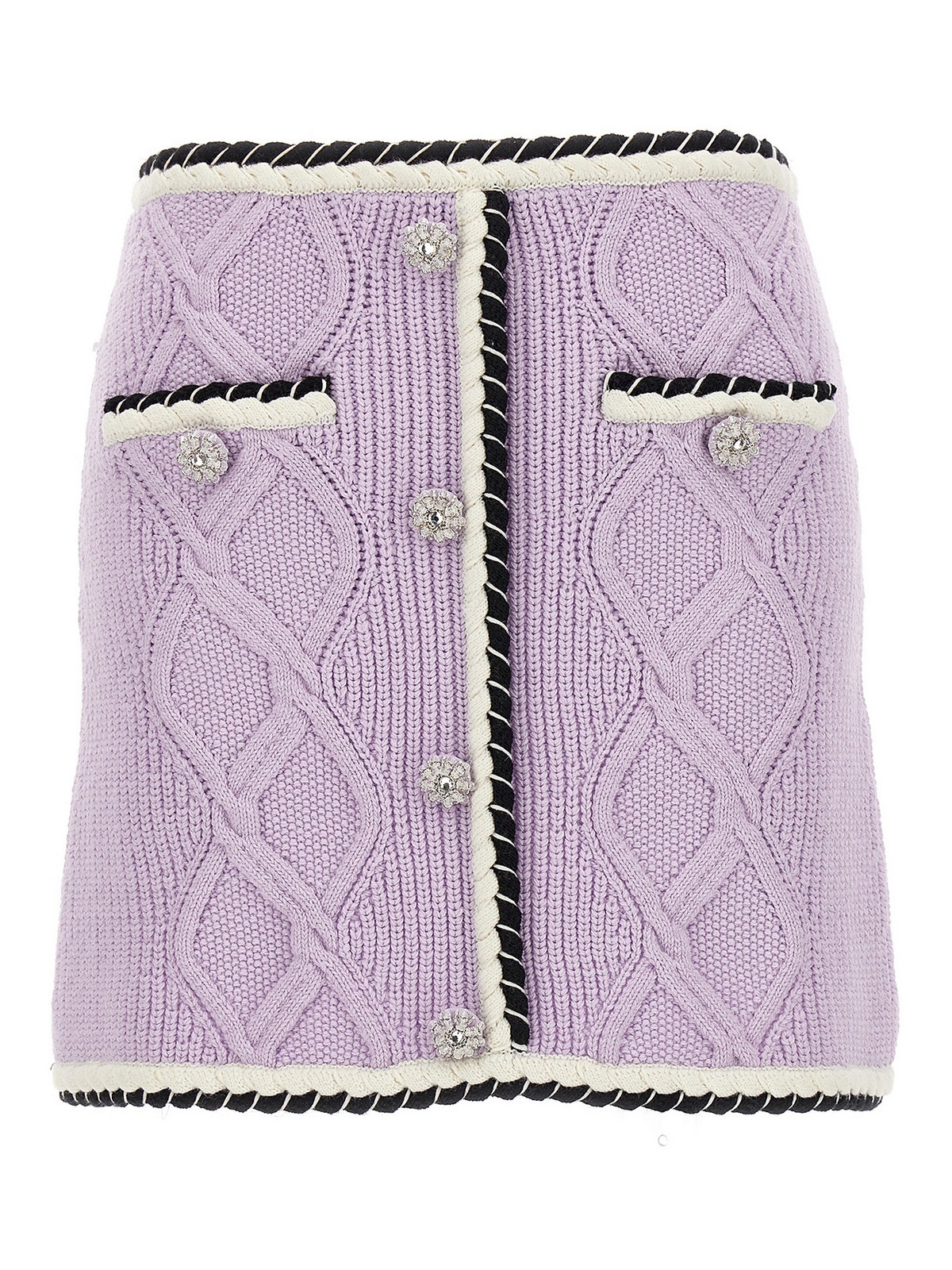 Shop Self-portrait Lilac Knit Mini Skirt In Purple