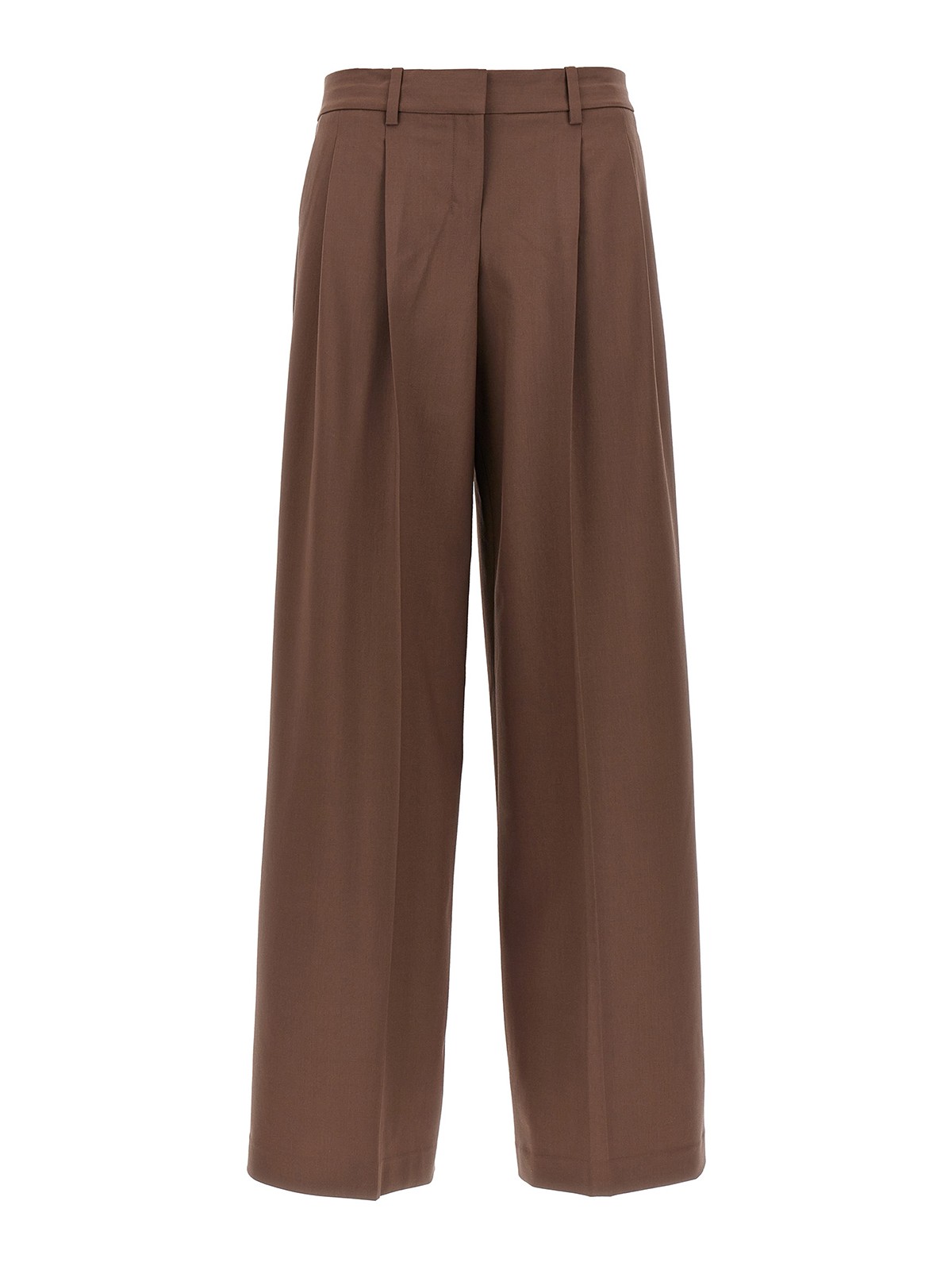 Shop Theory Low Rise Pleated Pants In Marrón