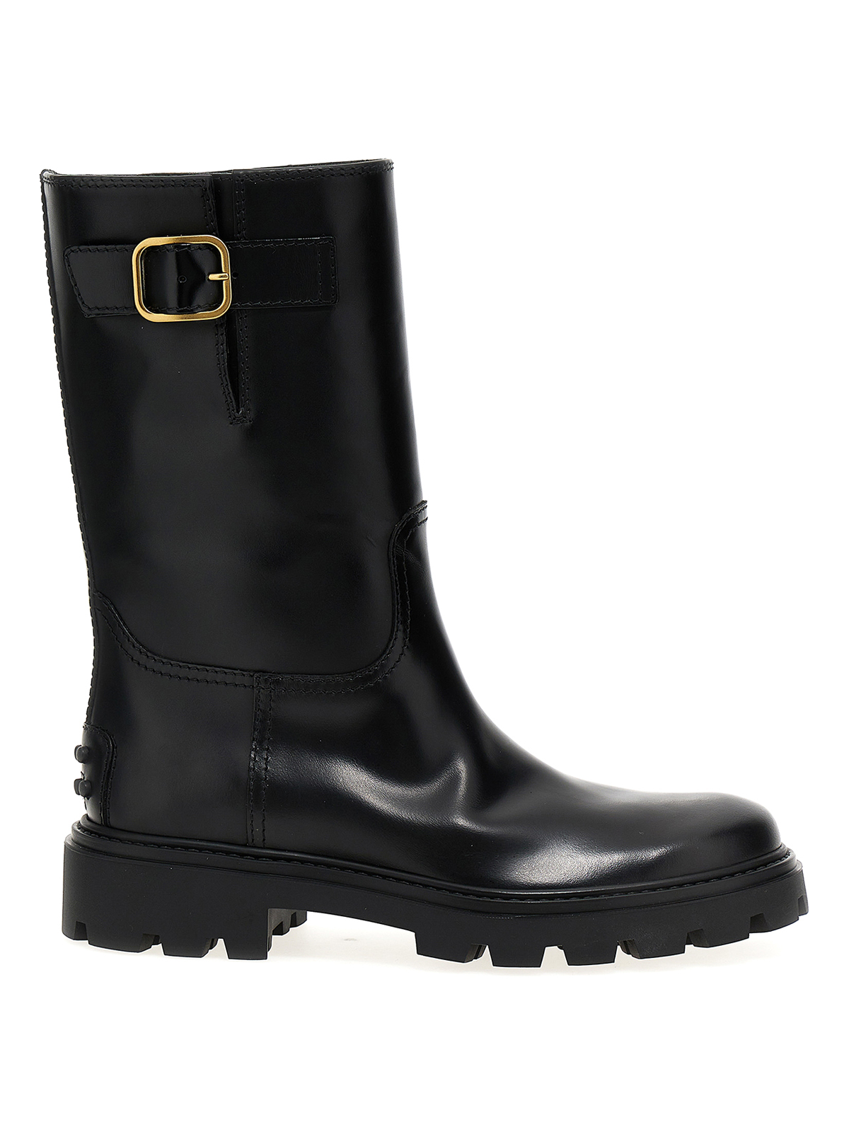 Shop Tod's Buckle Leather Boots In Negro