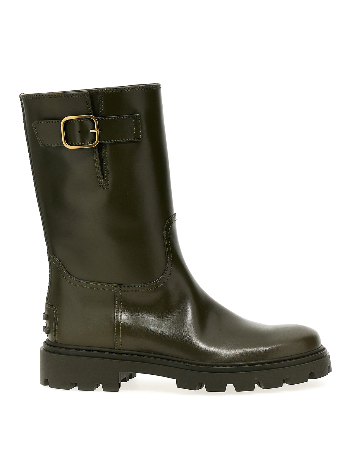 Tod's Buckle Leather Boots Boots, Ankle Boots Green In Verde