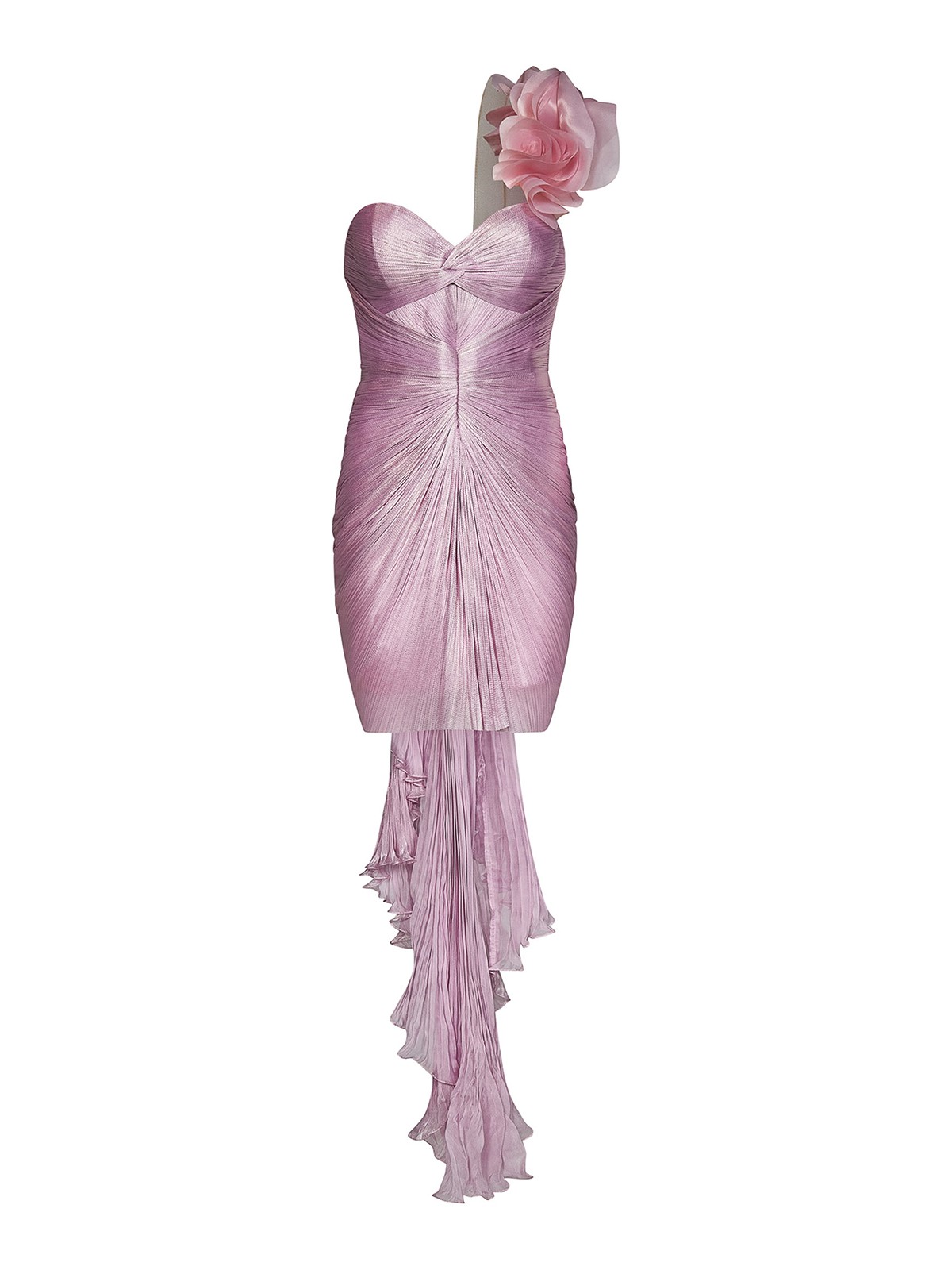 strapless open back dress Anette Long dress in rose-pink silk – Deliberti