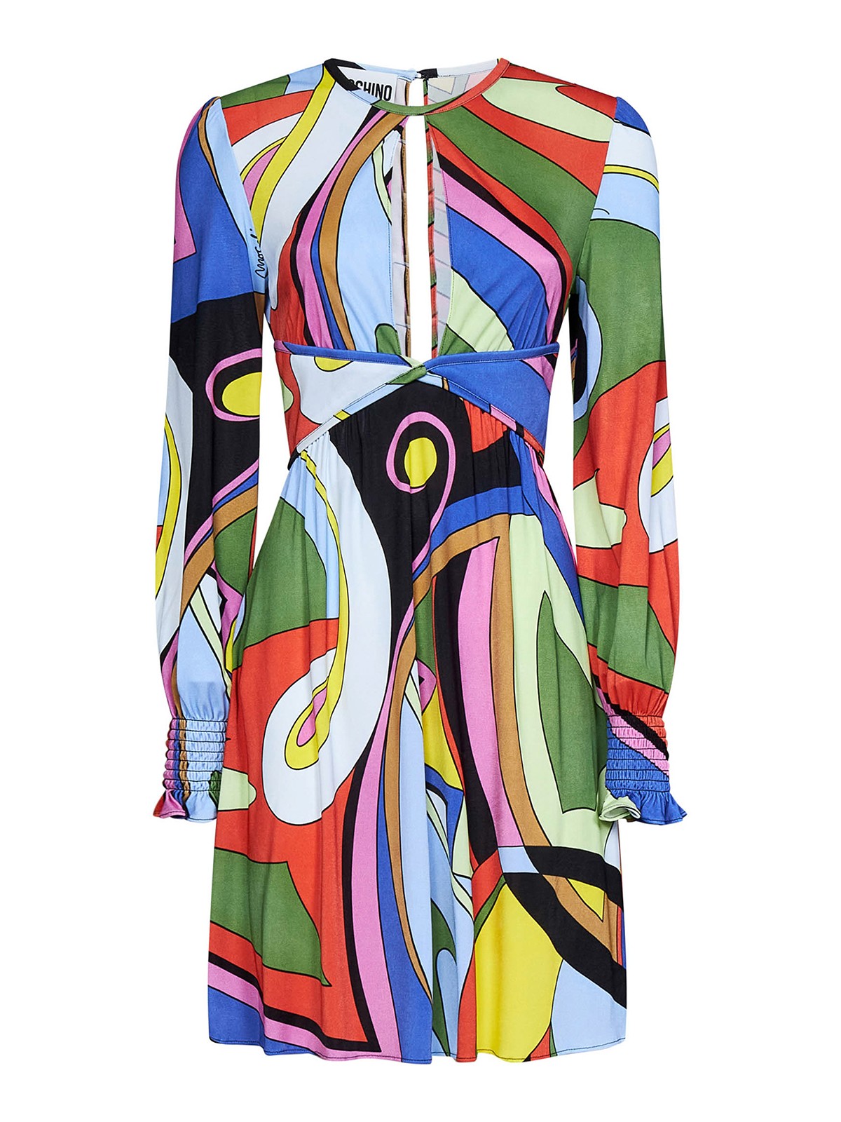 Moschino Viscose Printed Long Sleeve Mini Dress In Multicolour