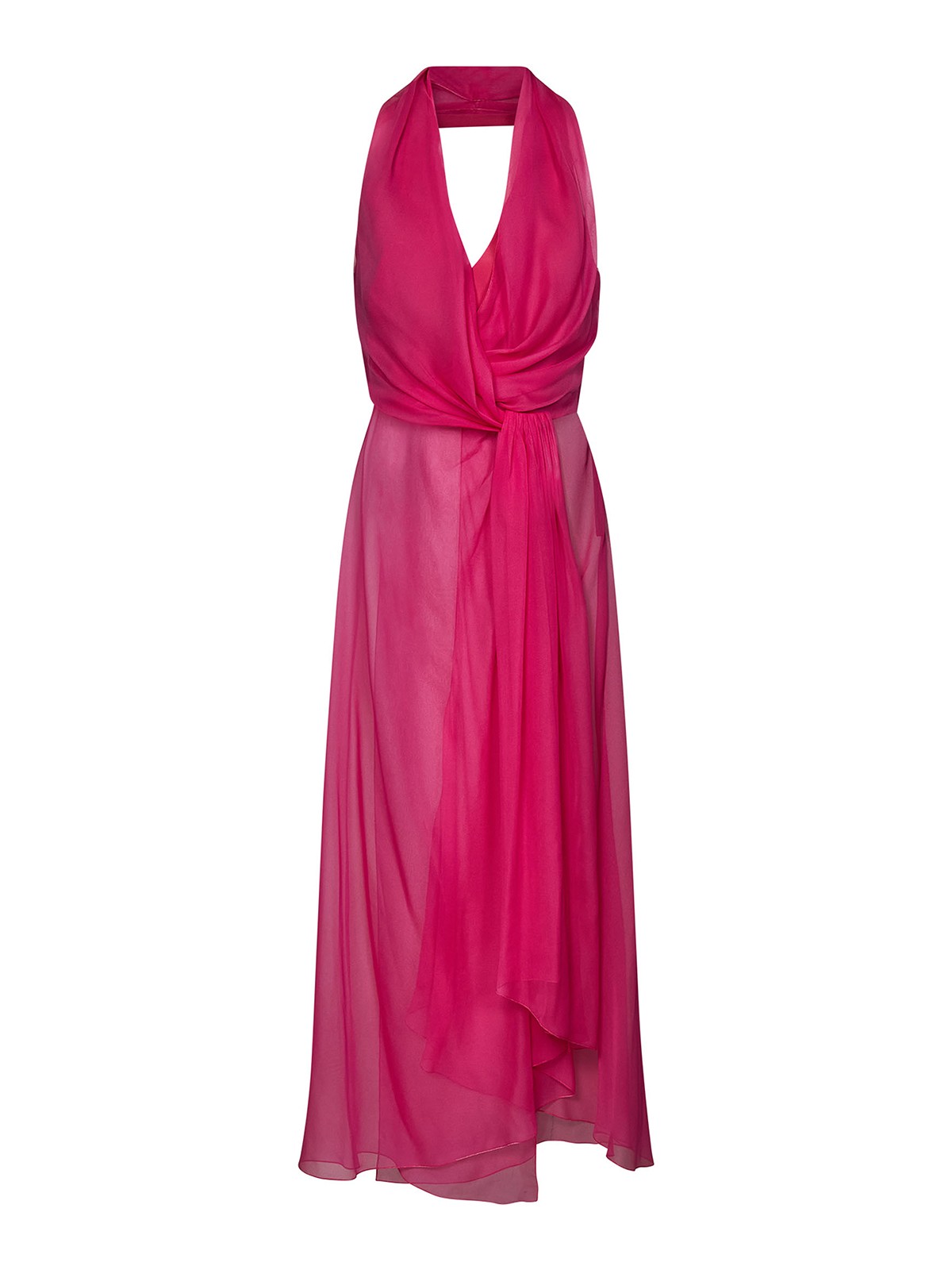 Shop Alberta Ferretti Fuchsia Silk Chiffon Wrap Top In Multicolor