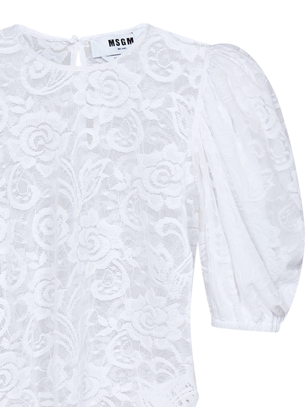 Shop Msgm White See Through Floral Lace Bodysuit